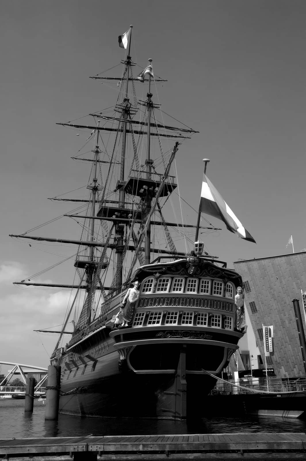 Historic ship in Amsterdam maritime museum.