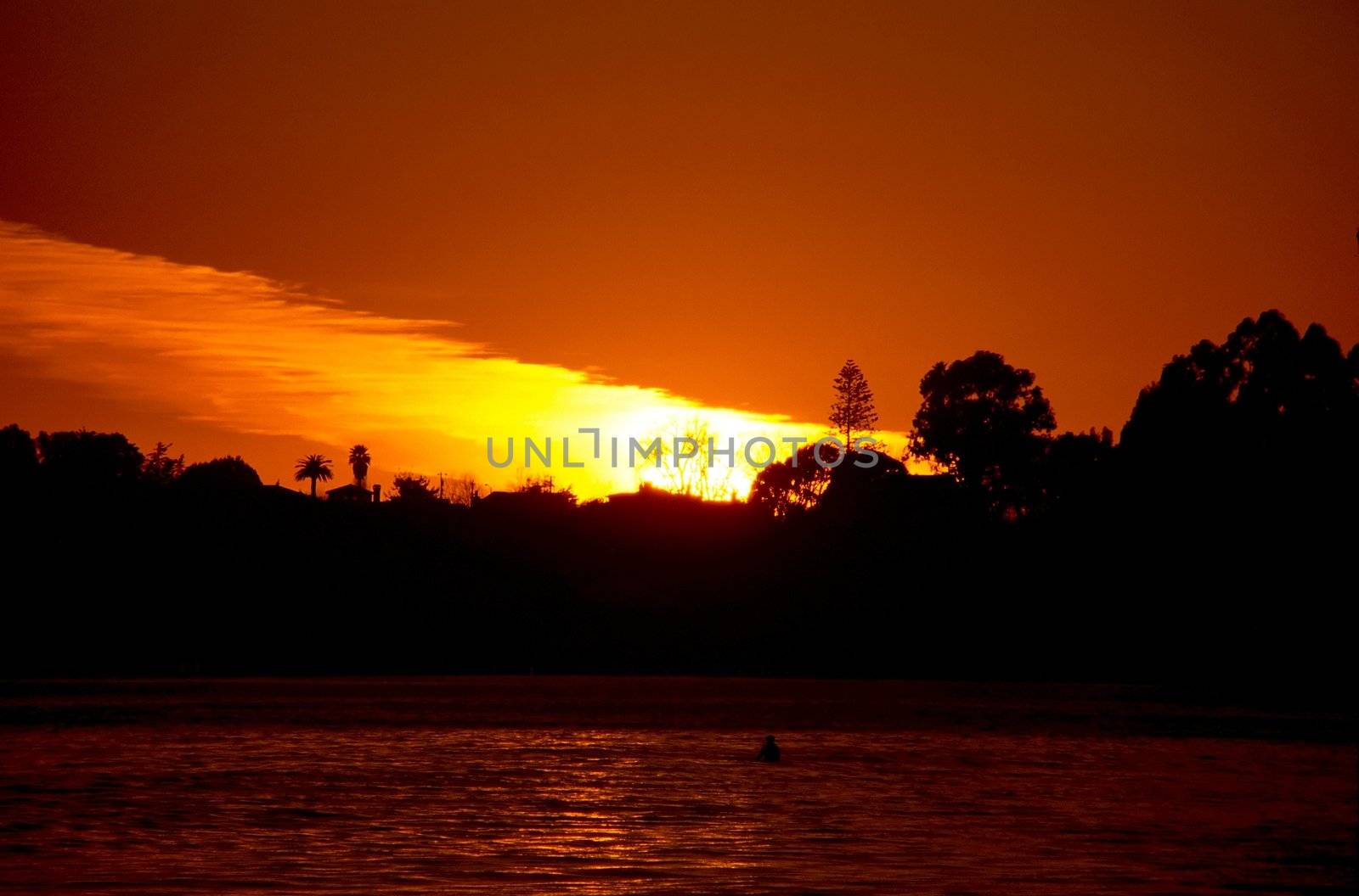 Sunset on a beach in Santa Cruz, California