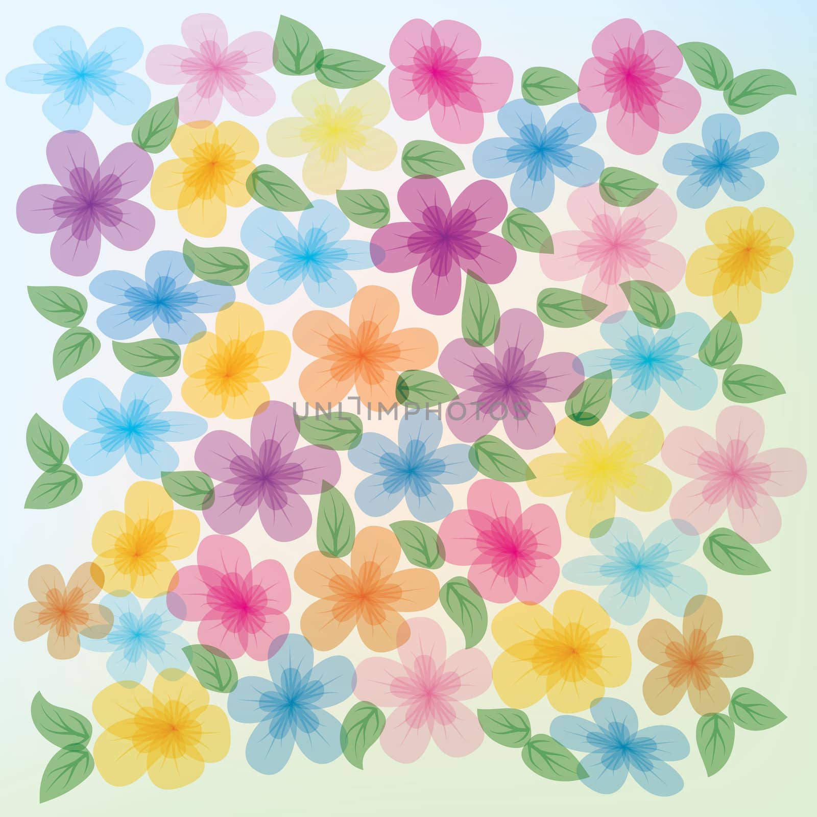 abstract floral illustration color flowers on blue background