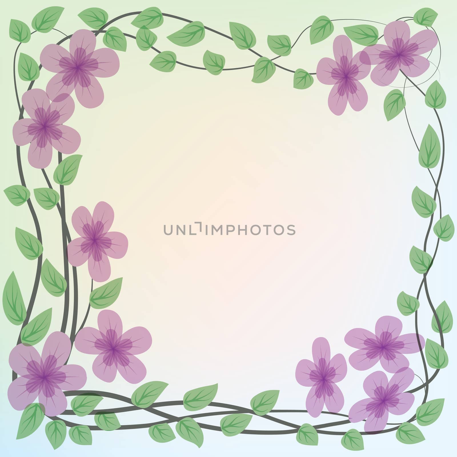 abstract floral illustration pink flowers on blue background