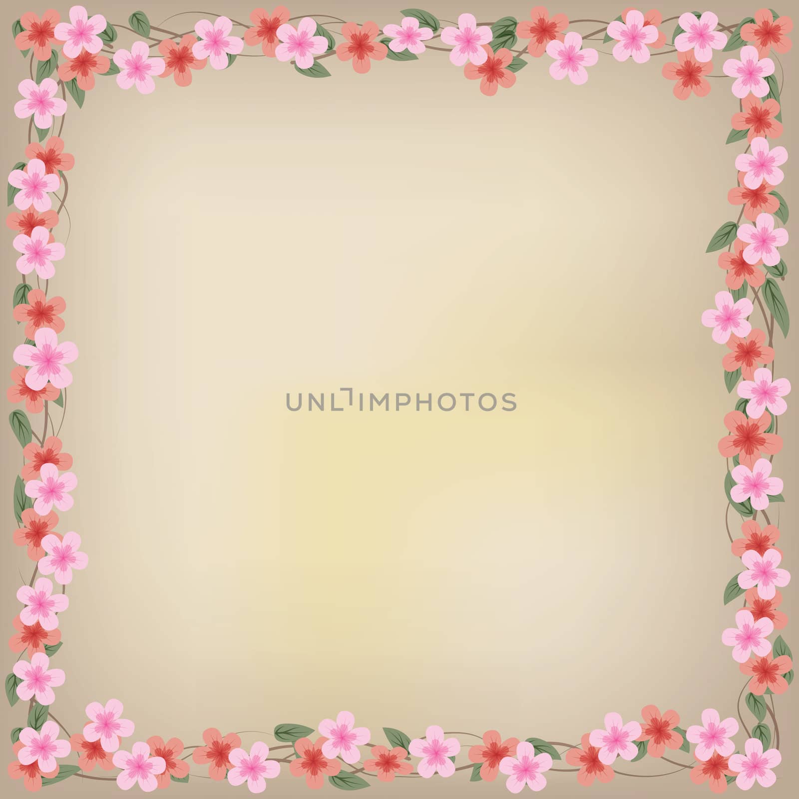 abstract floral illustration with pink flowers on beige background