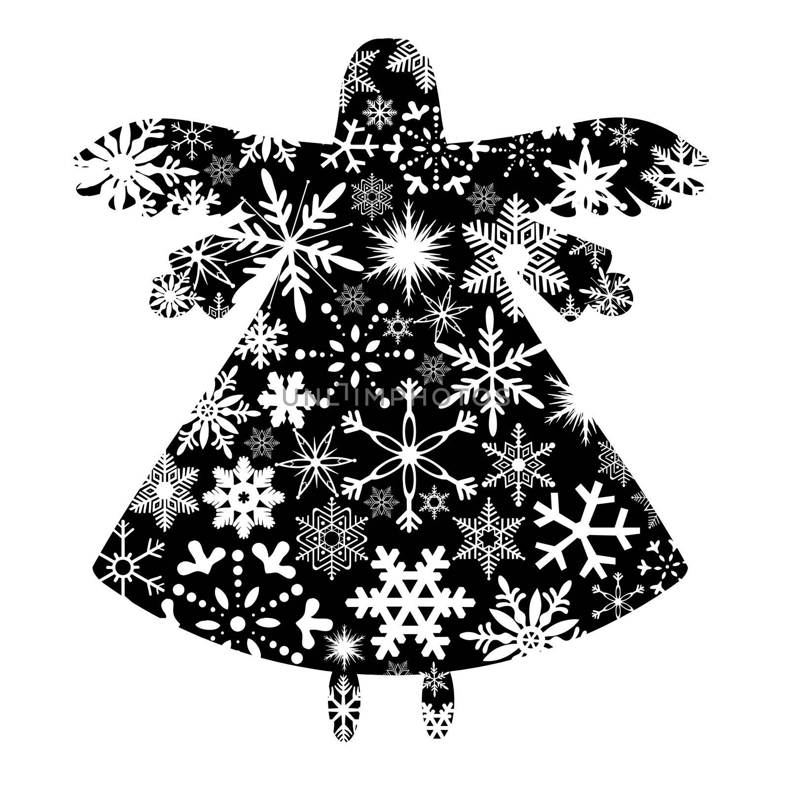 Christmas Angel Silhouette with Snowflakes Design Clipart Illustration