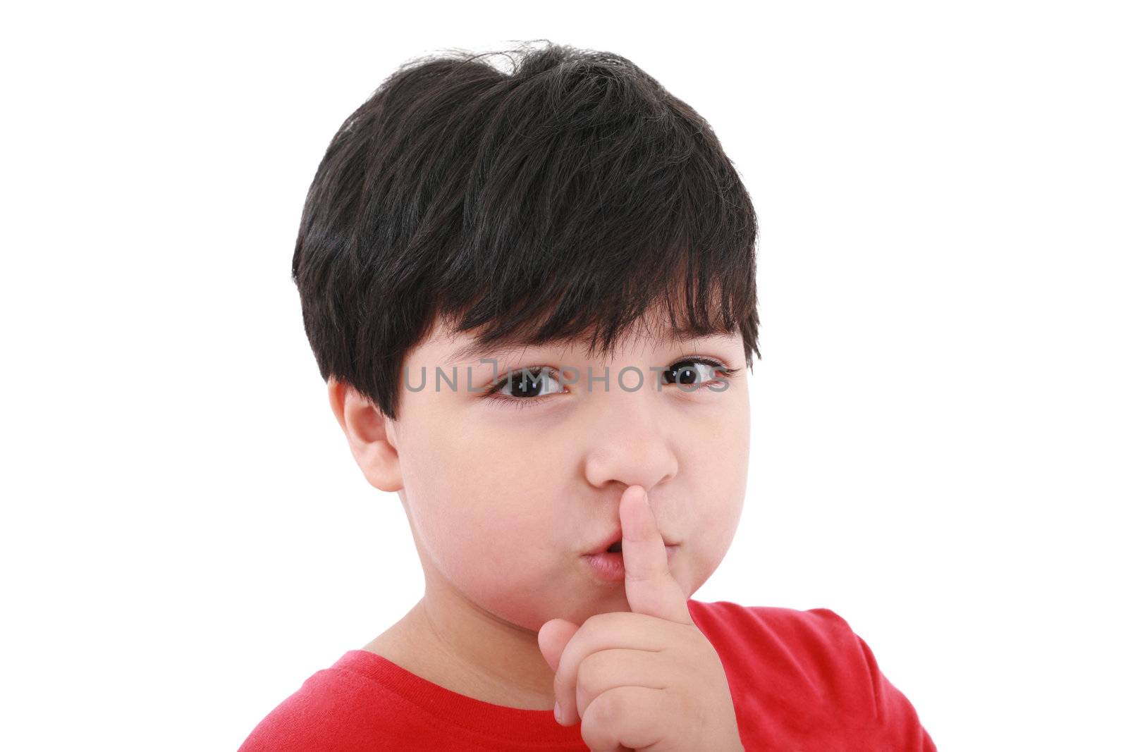 shh. secret - Young boy with his finger over his mouth