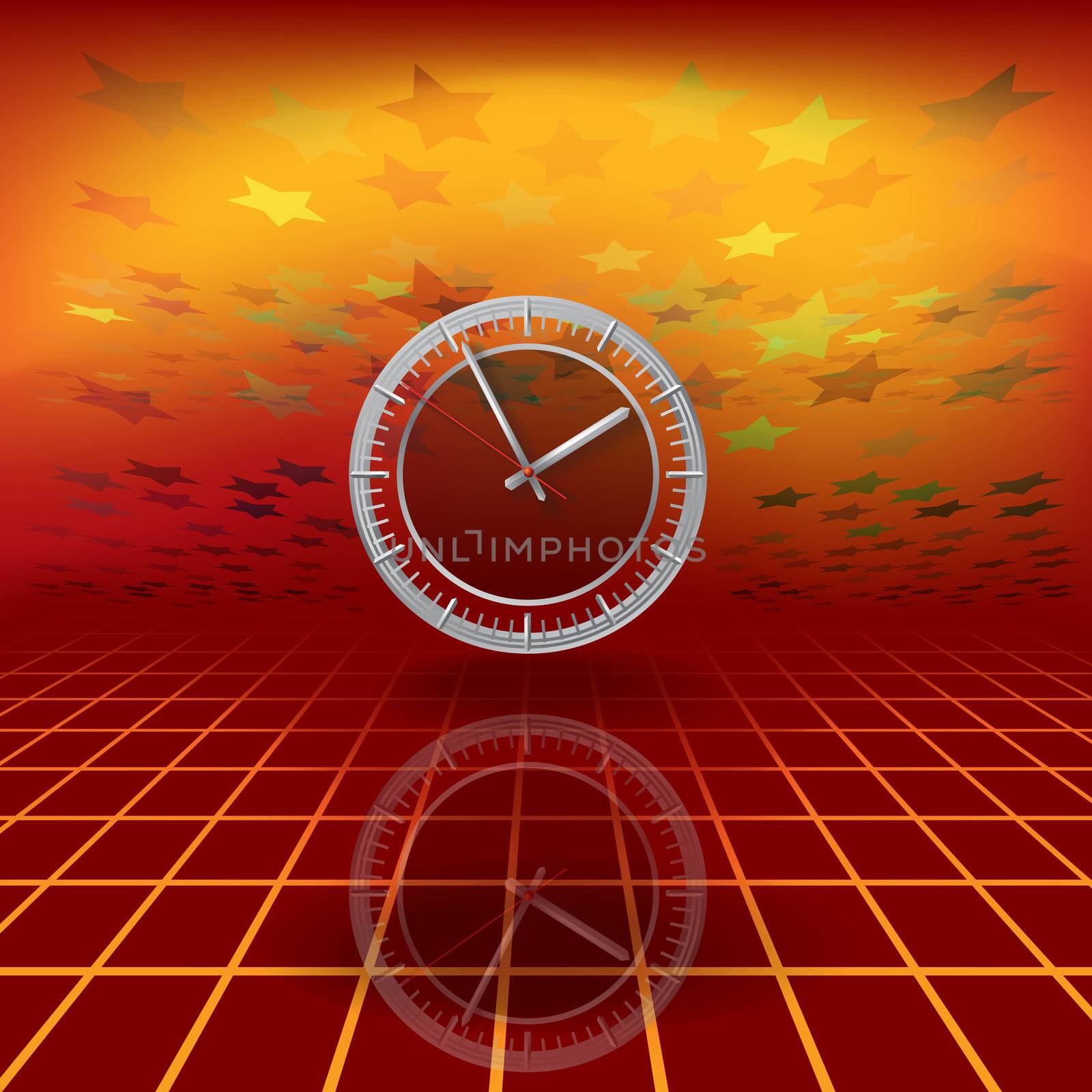 abstract illustration with clock on red background