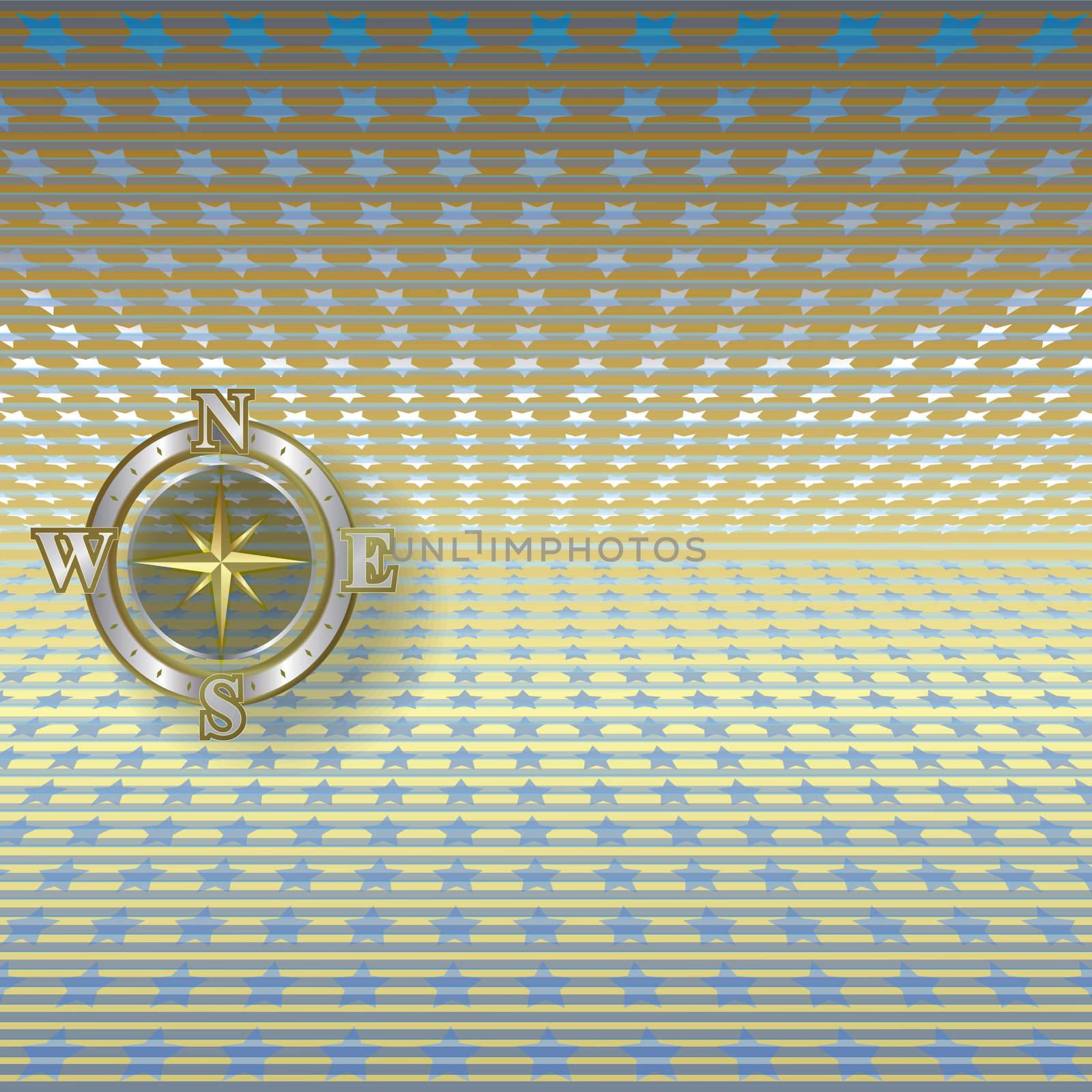 abstract illustration with compass and blue stars