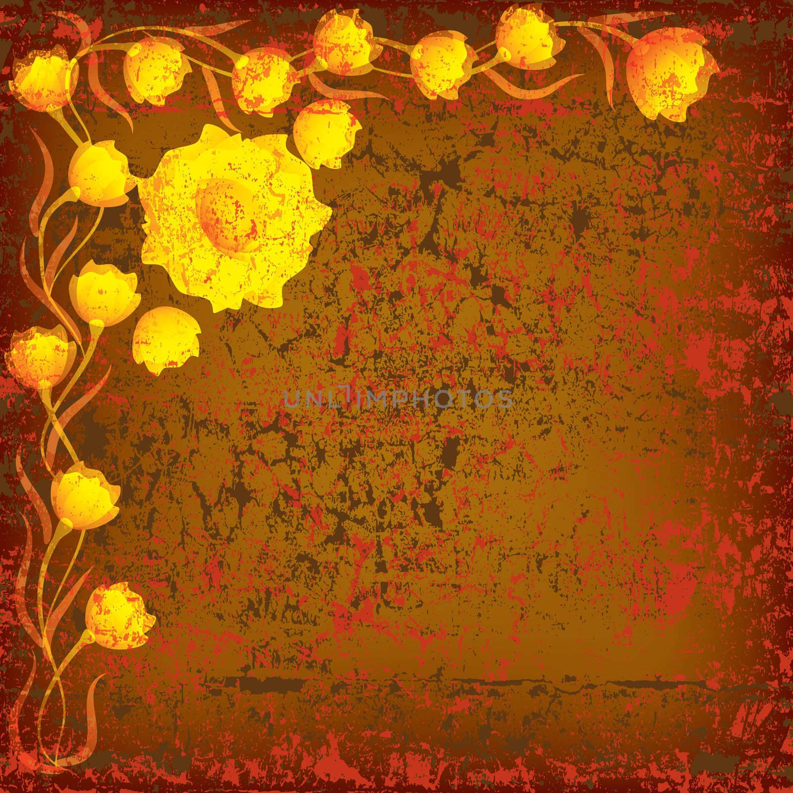 abstract illustration with yellow flowers on grunge background