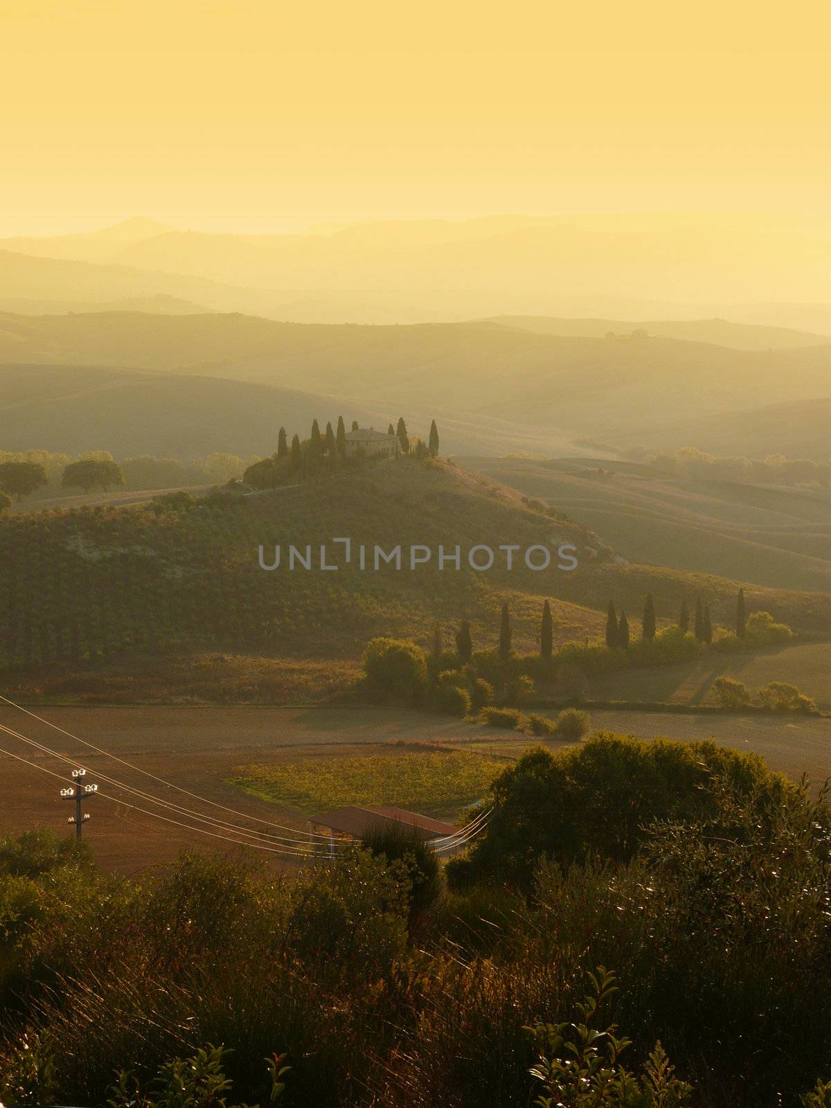 Tuscany sunrise over hills and villa by pljvv
