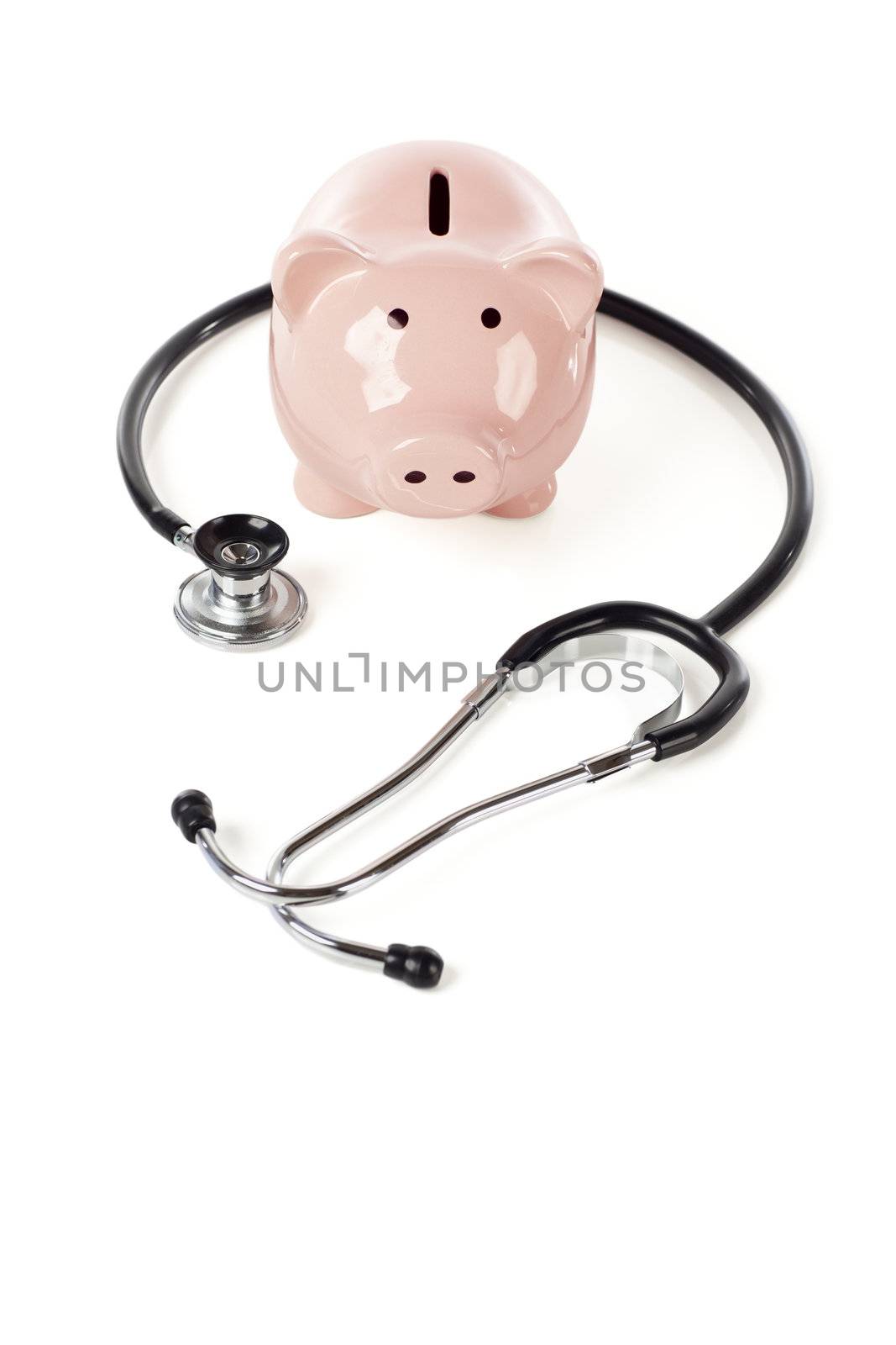 Piggy Bank and Stethoscope Isolated by Feverpitched