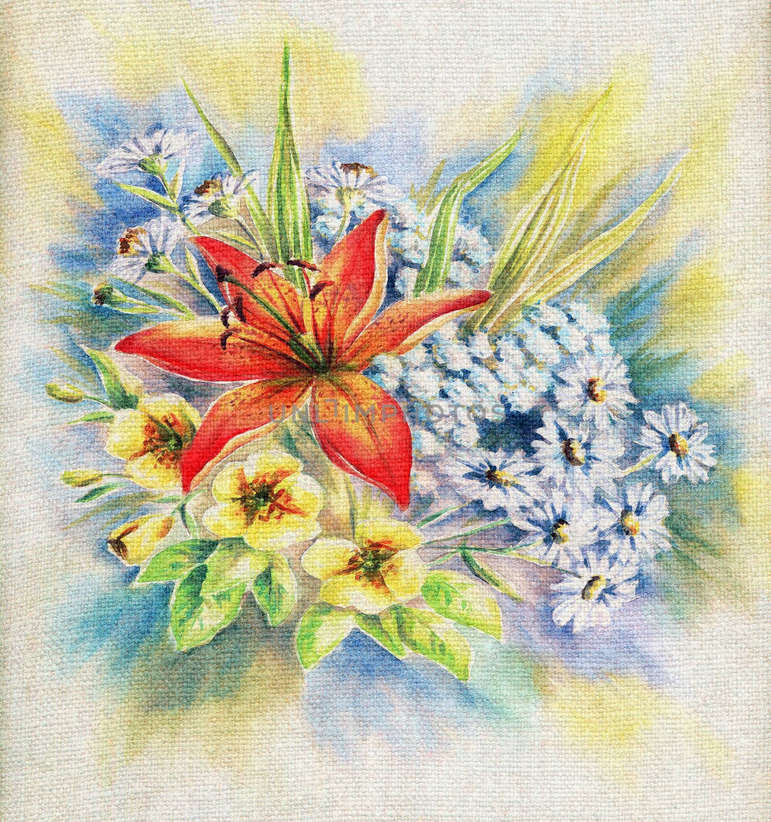 Flowers, bouquet with a lily, picture oil paints on a canvas
