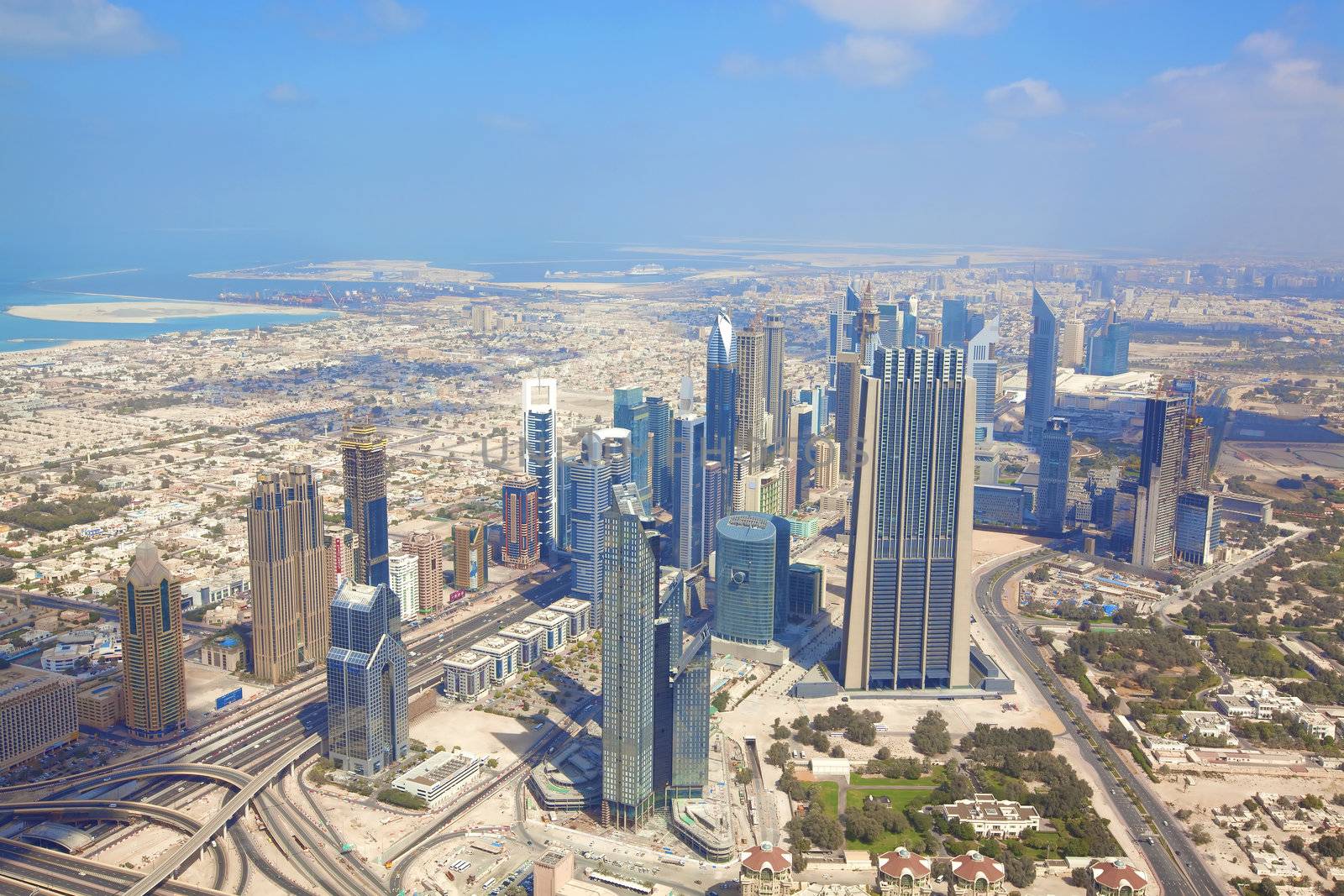 View over skyscrapers and roads in Dubai city