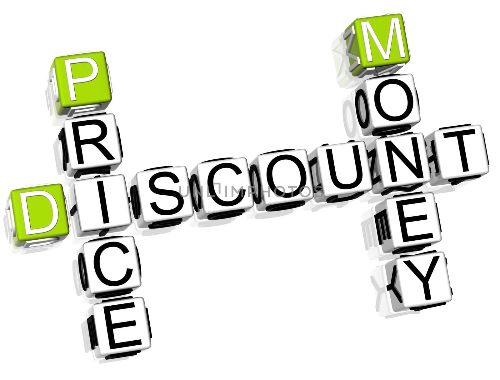 3D Discount Price Money Crossword on white background