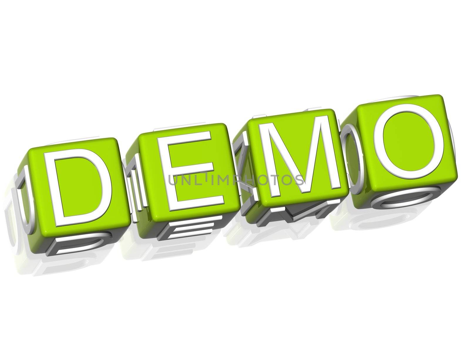 3D Demo Green Cube text on white background
