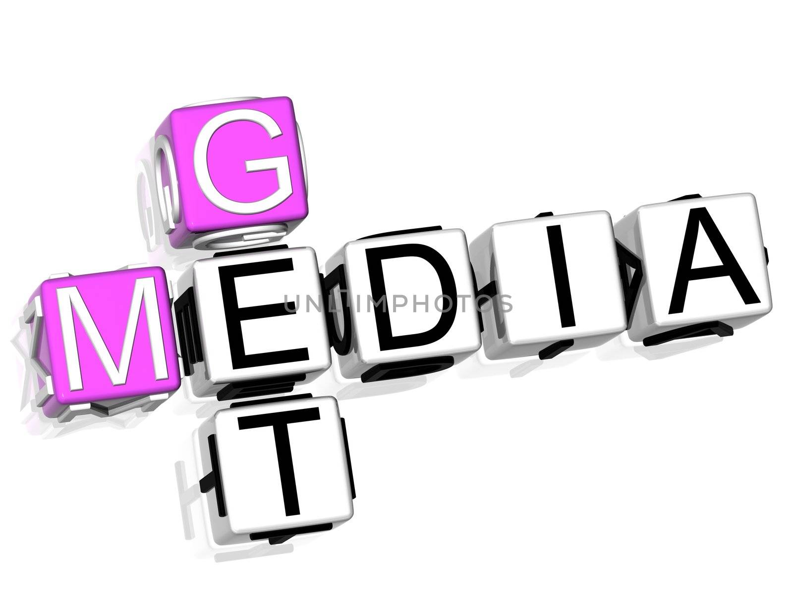 3D Get Media Crossword on white background