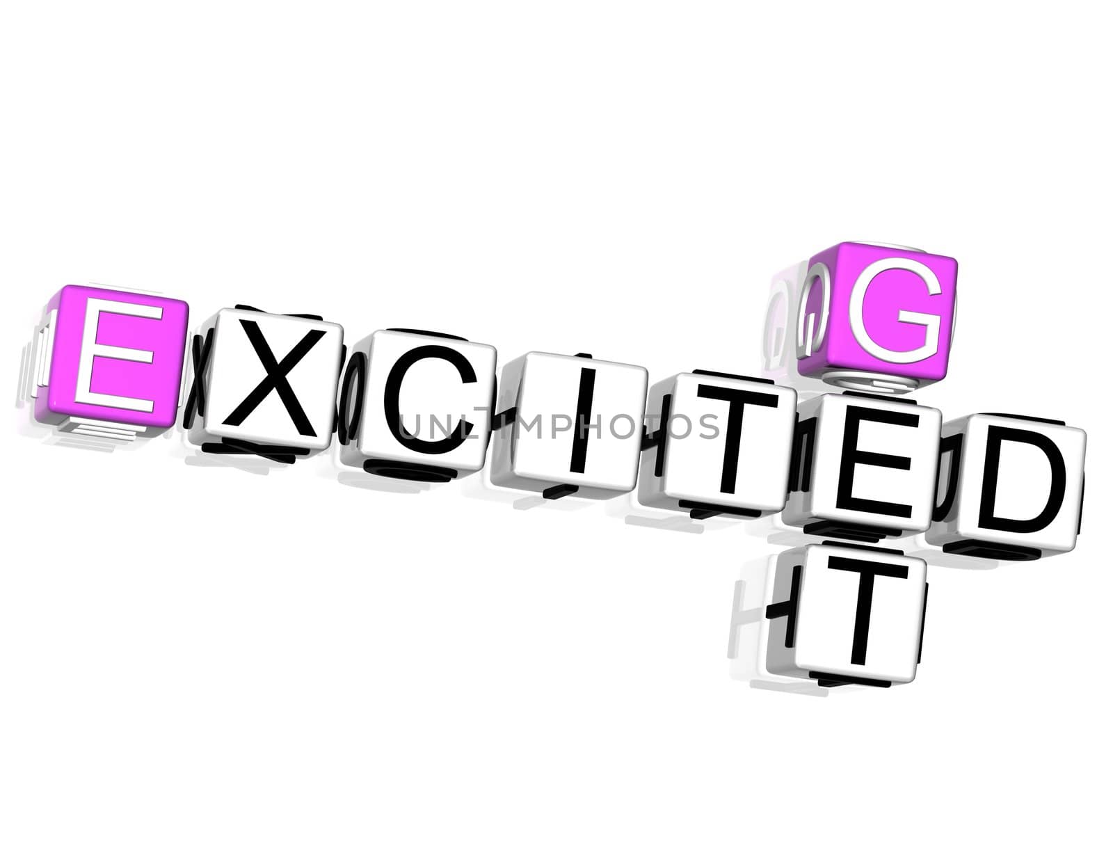 3D Get Excited Crossword on white background