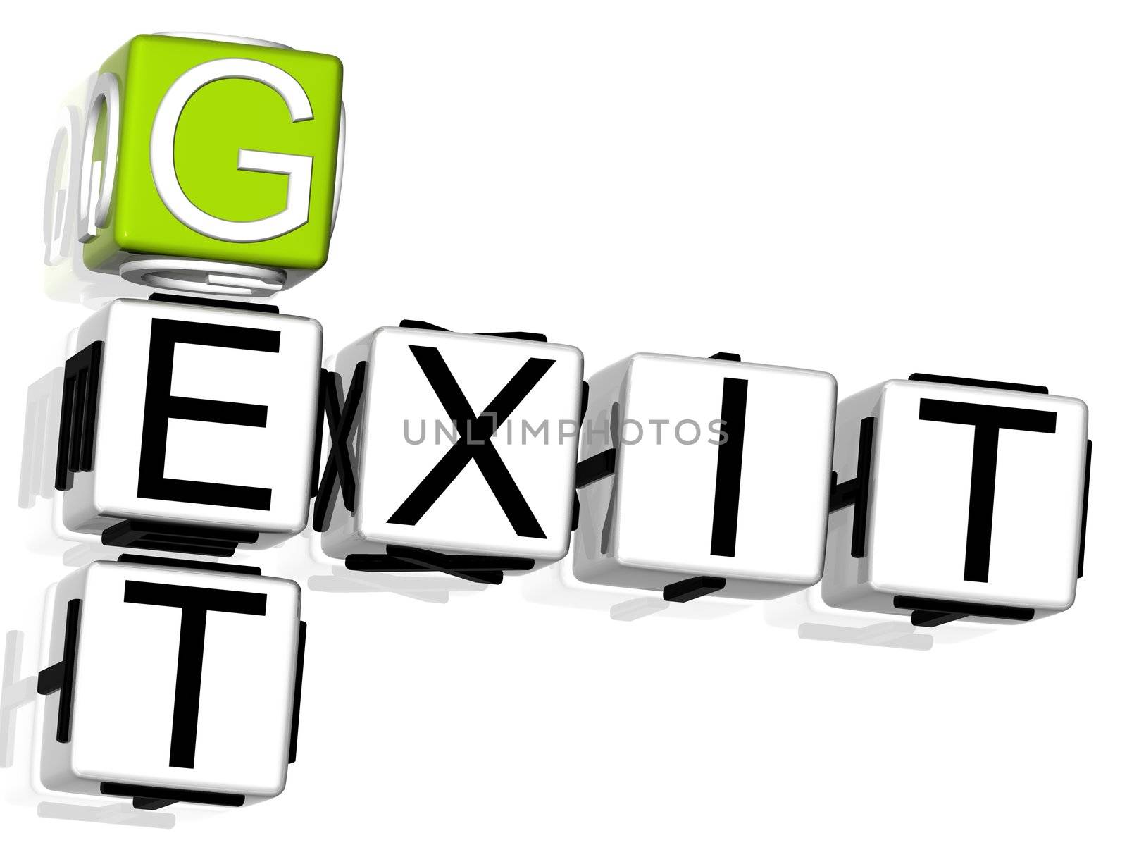 3D Get Exit Crossword on white background