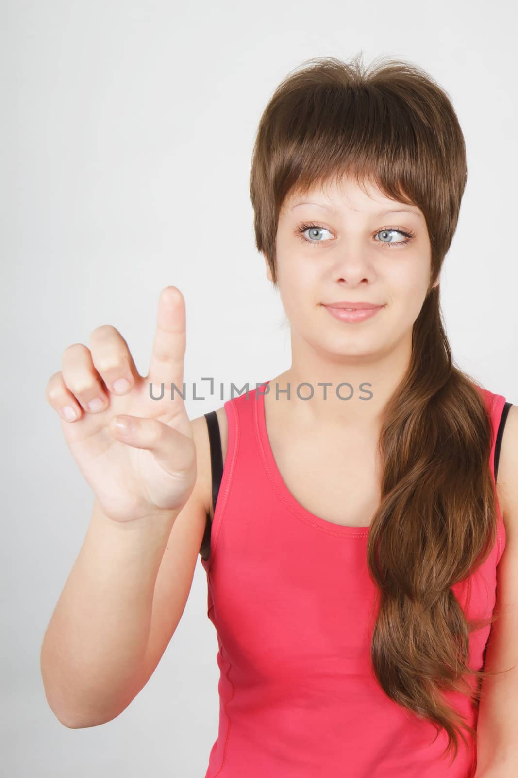 girl  presses the button on the touch screen today