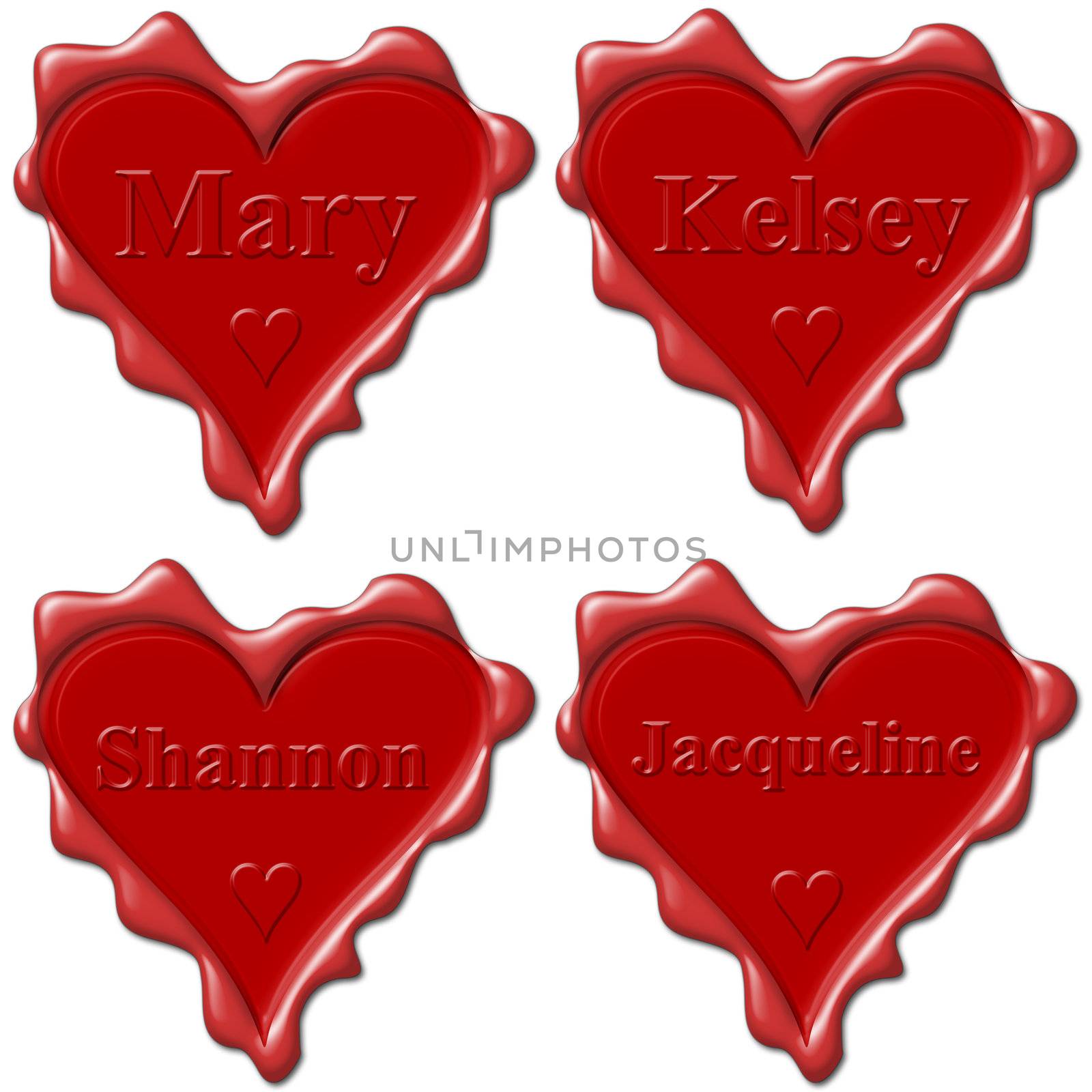 Valentine love hearts with names: Mary, Kelsey, Shannon, Jacquel by mozzyb