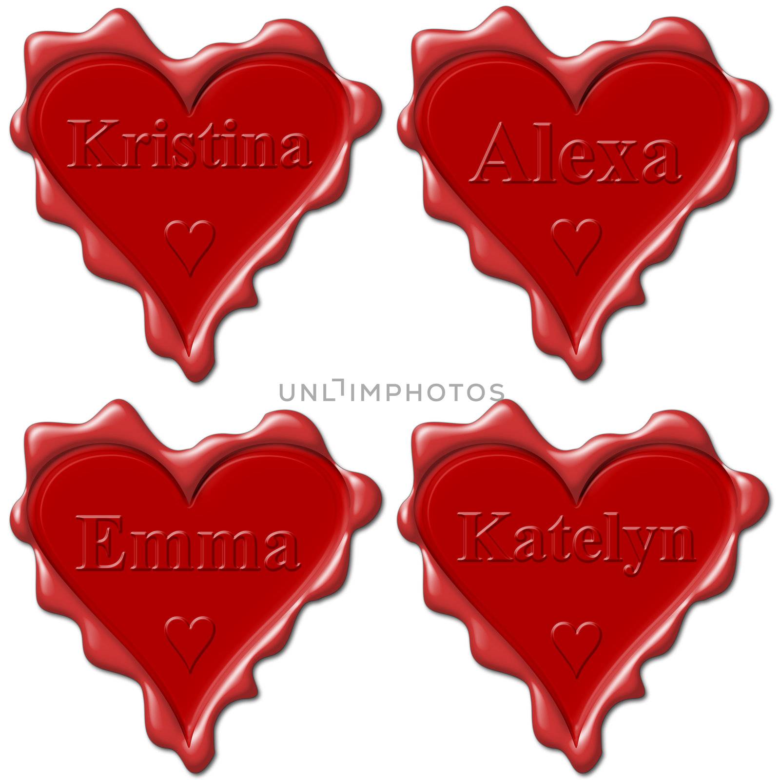 Valentine love hearts with names: Kristina, Alexa, Emma, Katelyn by mozzyb