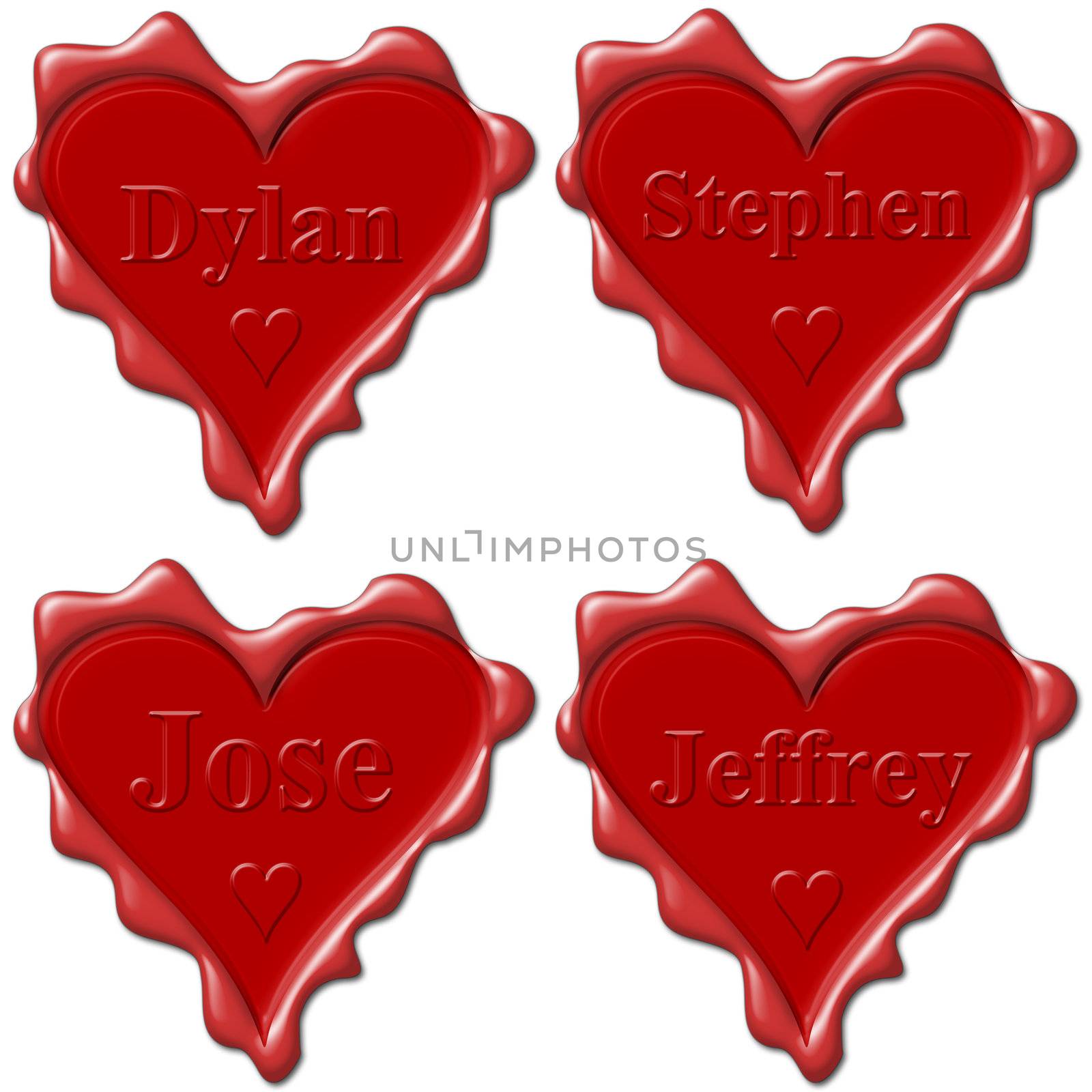 Valentine love hearts with names: Dylan , Stephen, Jose, Jeffrey by mozzyb