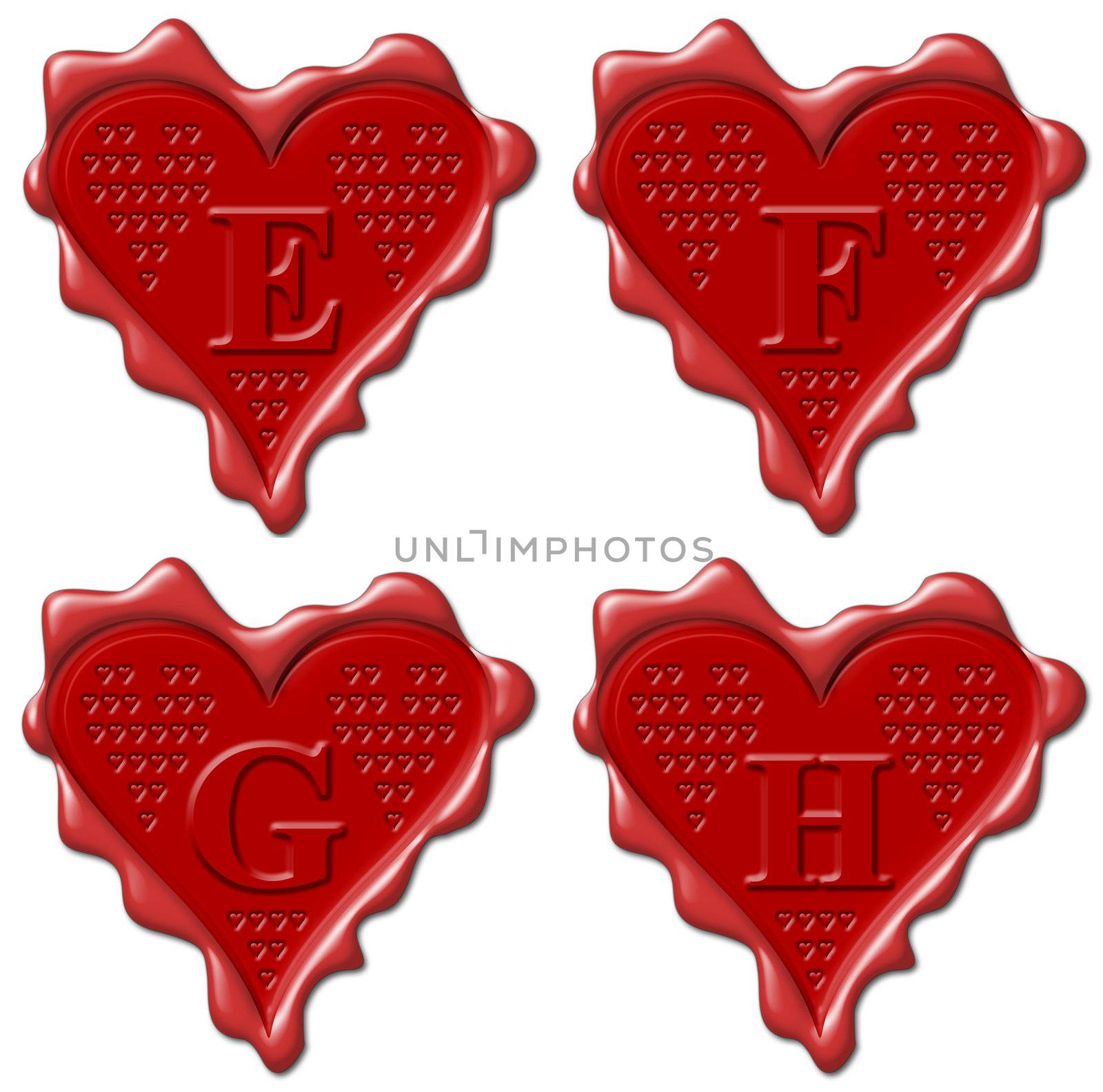 E, F, G, H heart - red wax seal collection by mozzyb