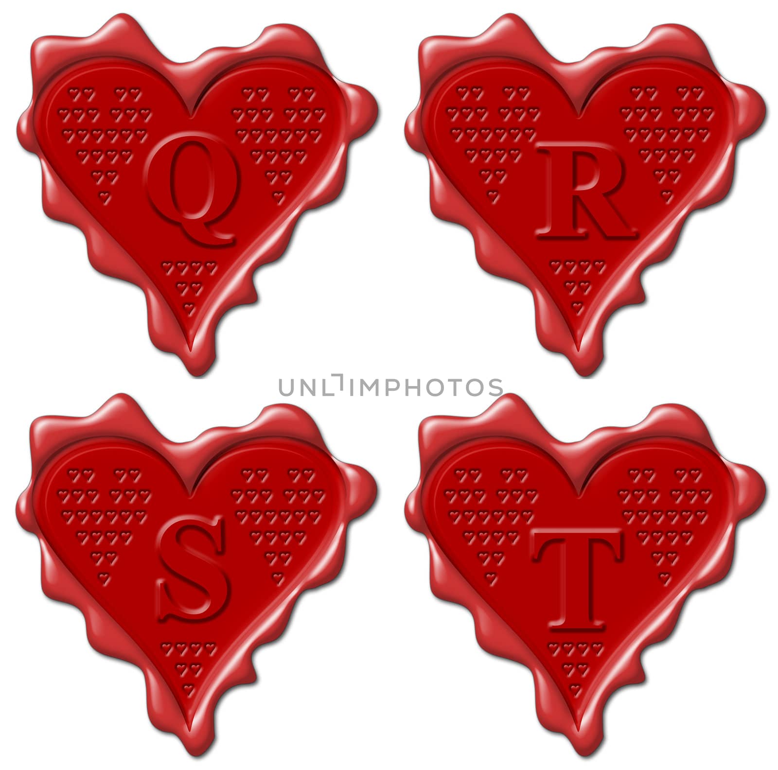 Q, R, S, T heart - red wax seal collection by mozzyb