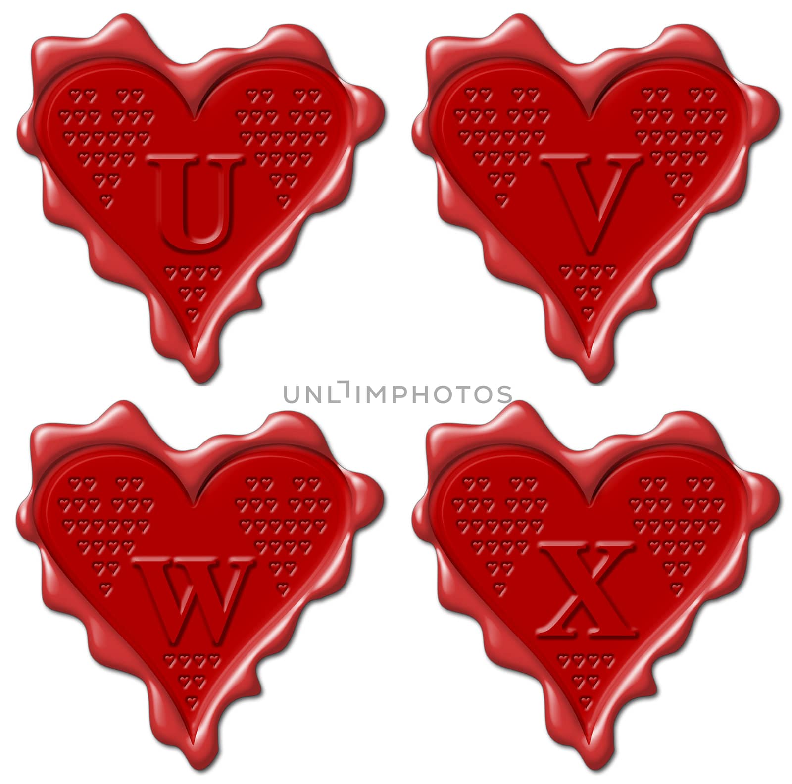 U, V, W, X heart - red wax seal collection by mozzyb