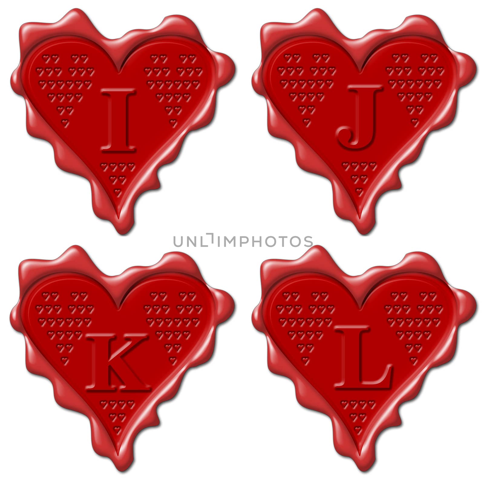 I, J, K, L heart - red wax seal collection by mozzyb