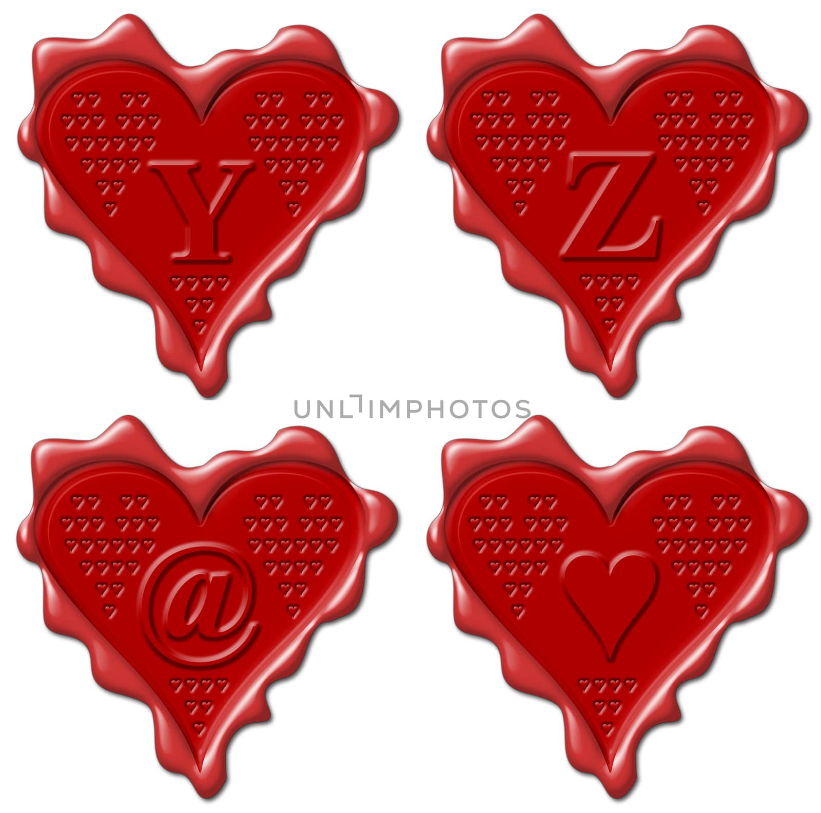 Y, Z, heart - red wax seal collection