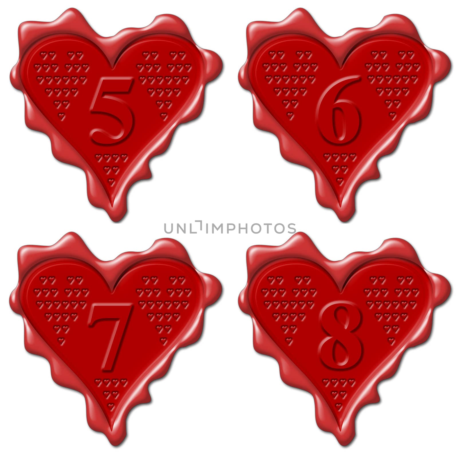 5, 6, 7, 8 heart - red wax seal collection