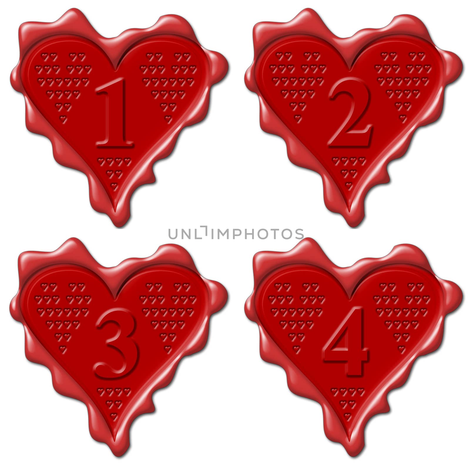 1, 2, 3, 4 heart - red wax seal collection by mozzyb