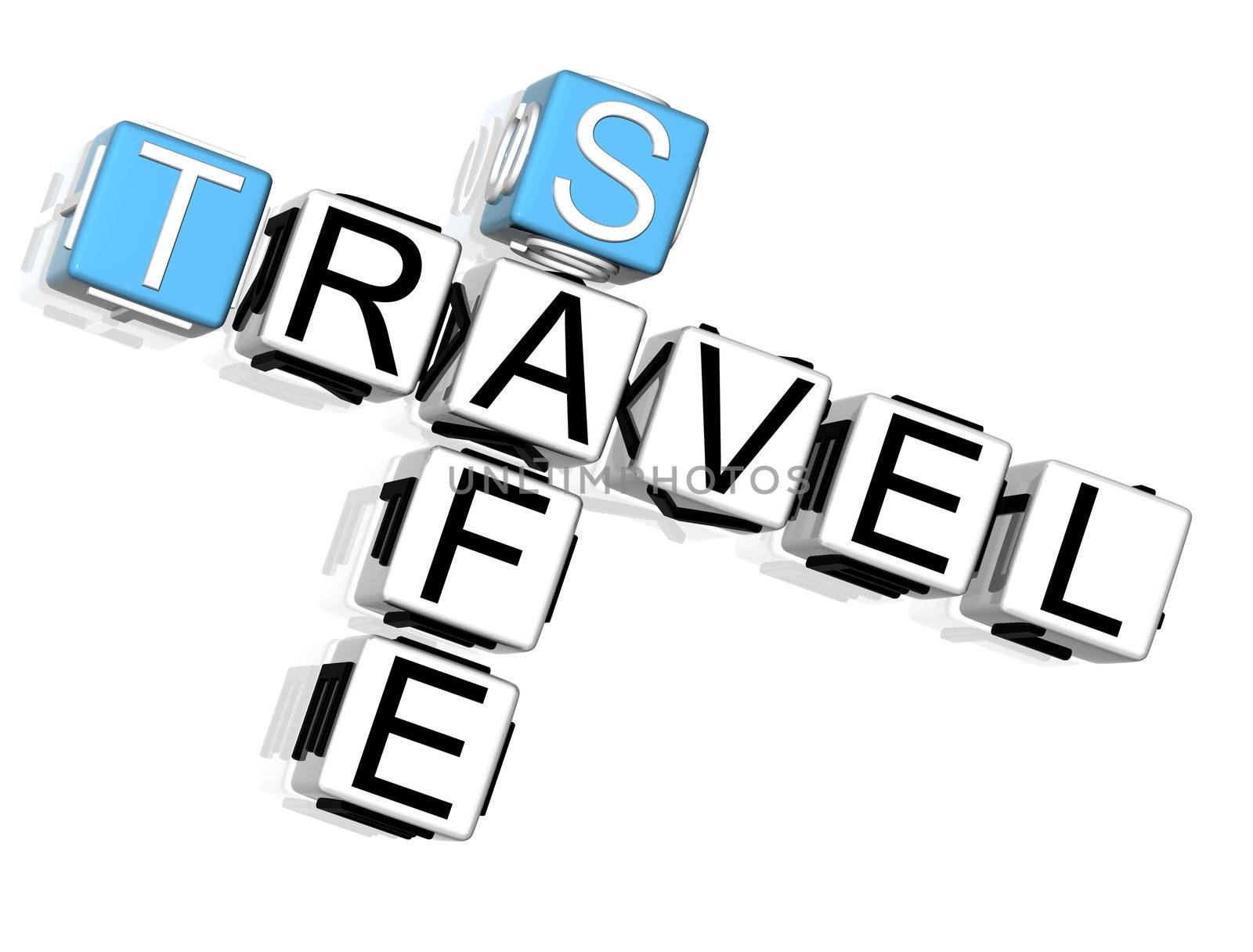 3D Travel Safe Crossword on white background