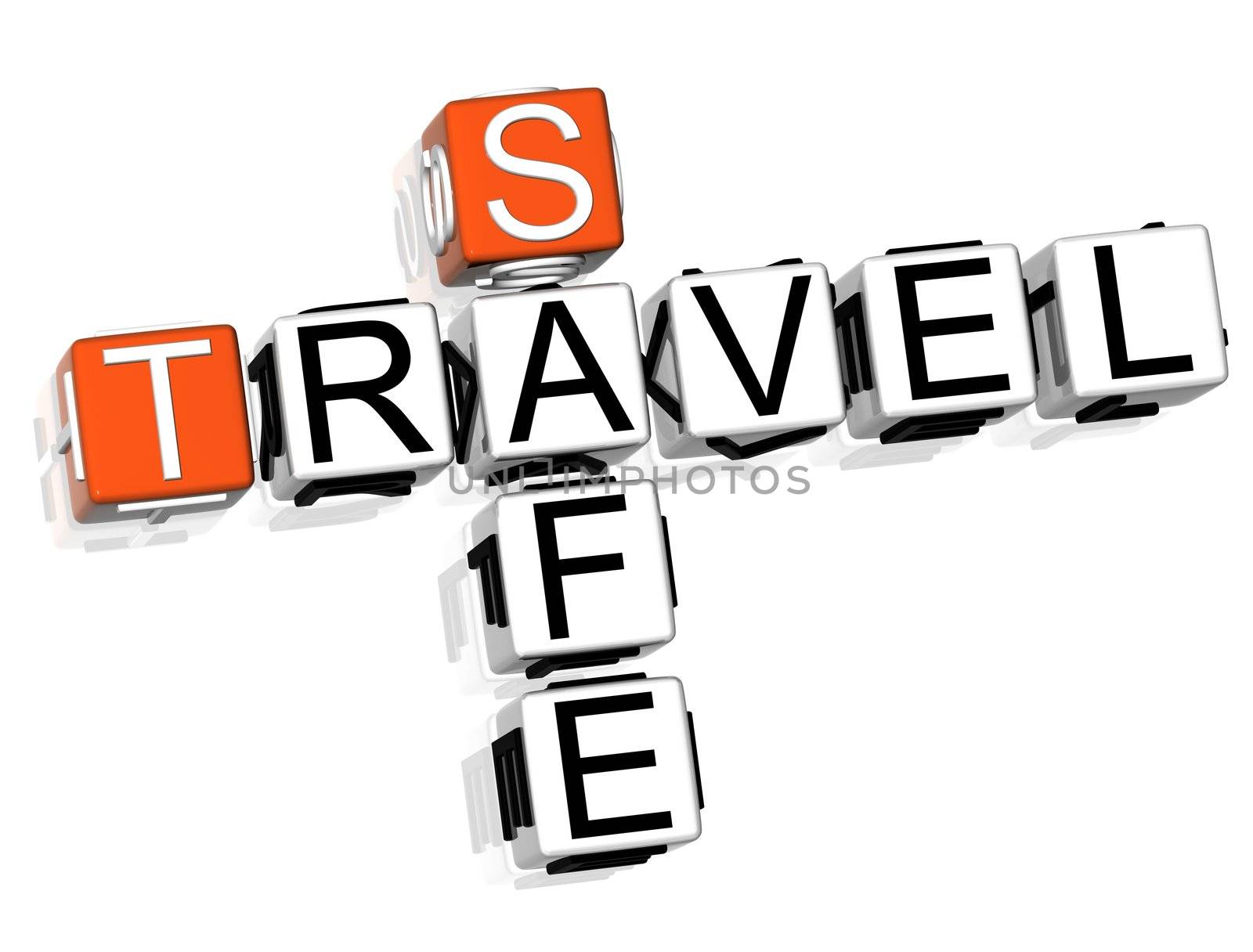 3D Travel Safe Crossword on white background