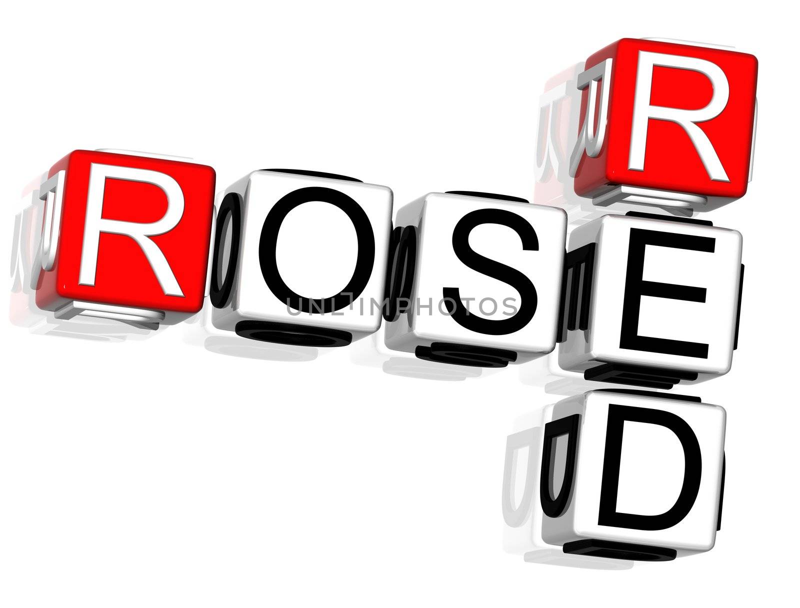 3D Red Rose Crossword text on white background