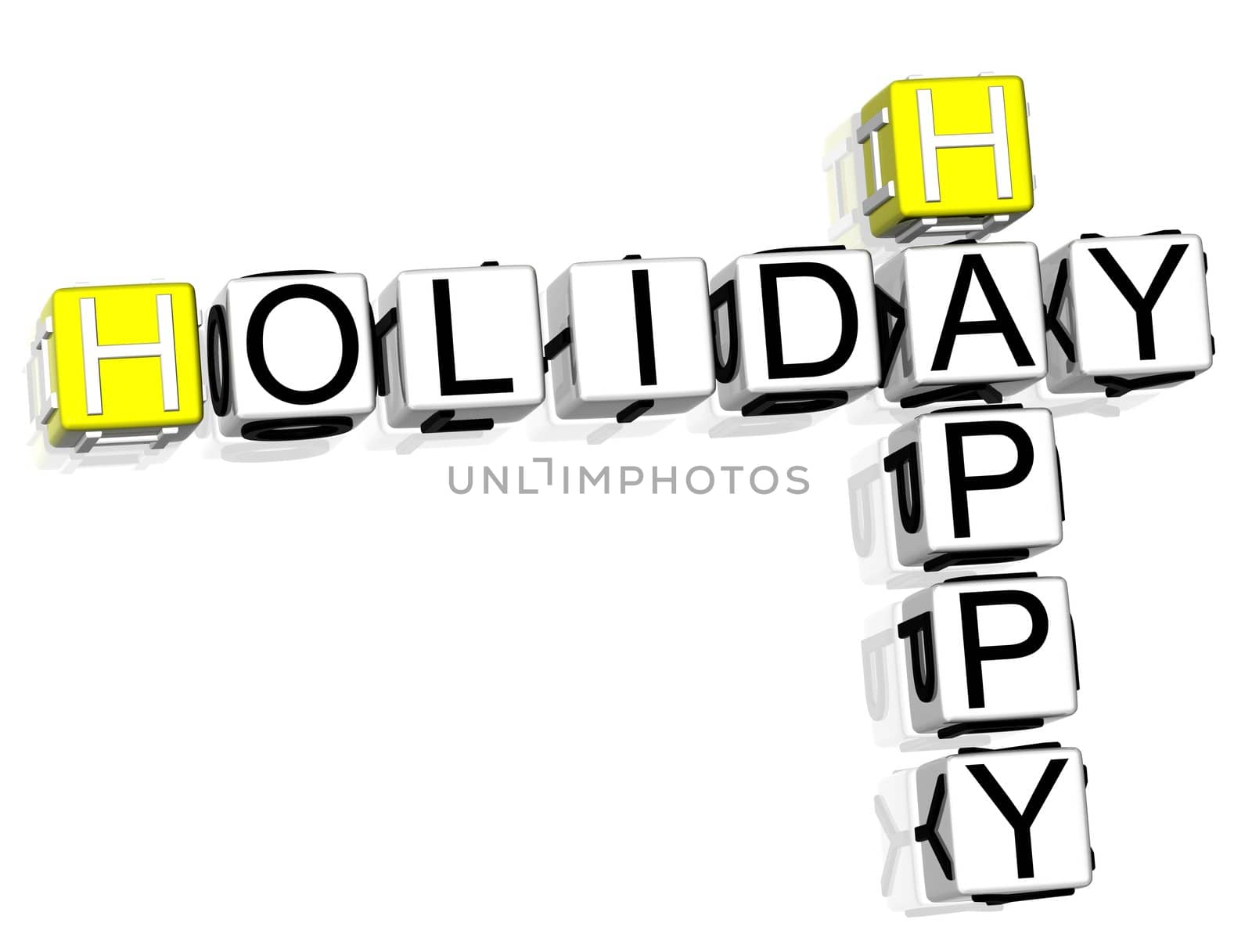 3D Happy Holiday Crossword text on white background
