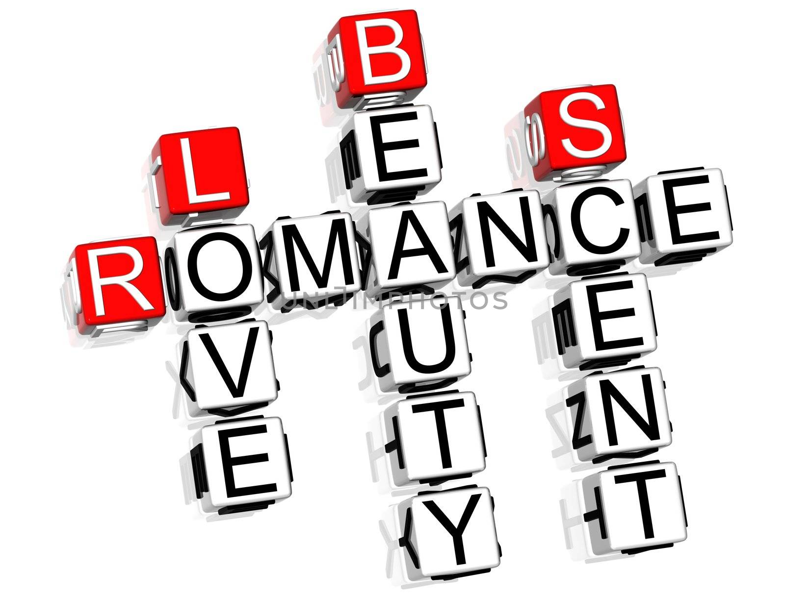 3D Romance Crossword text on white background