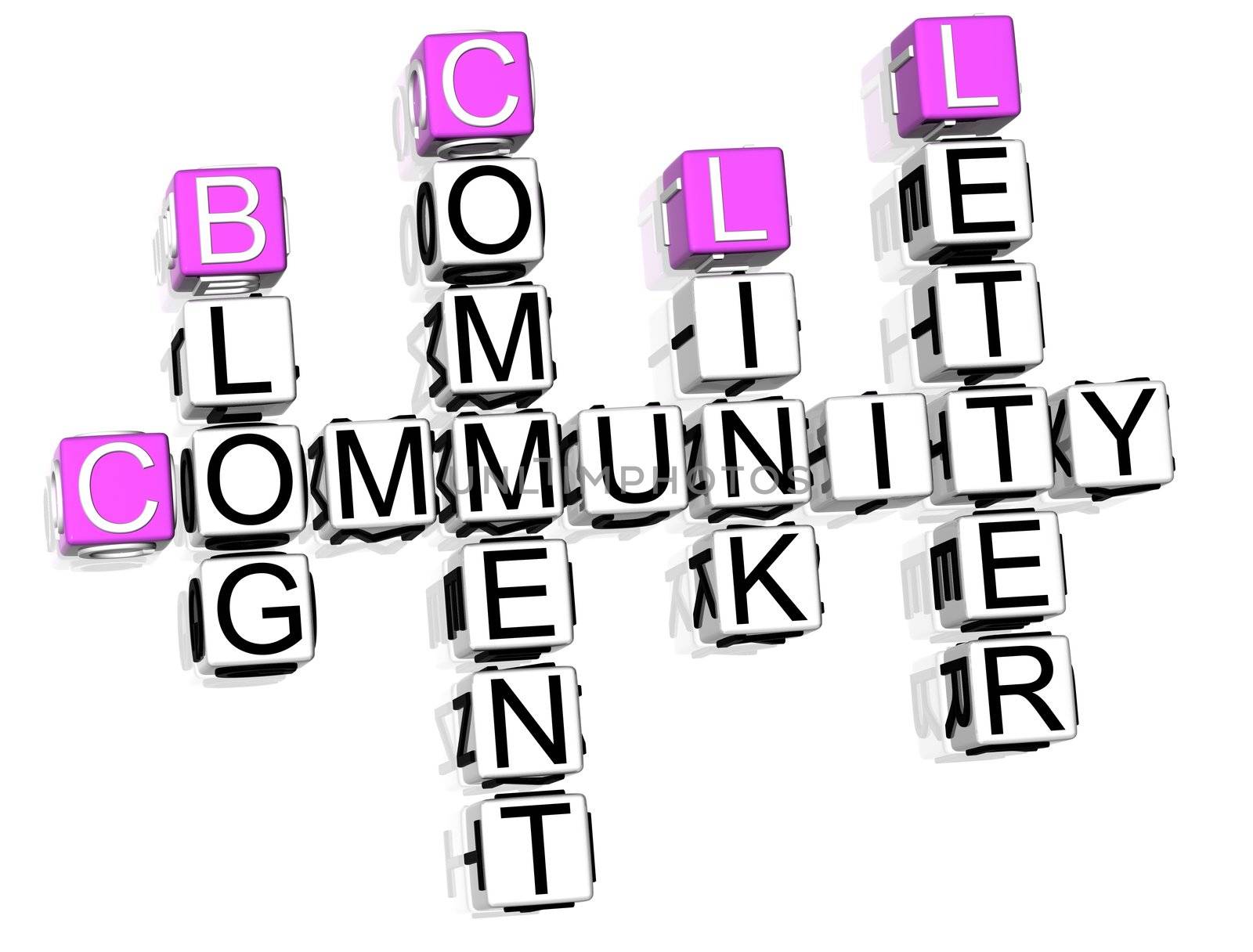 3D Community Crossword text on white background