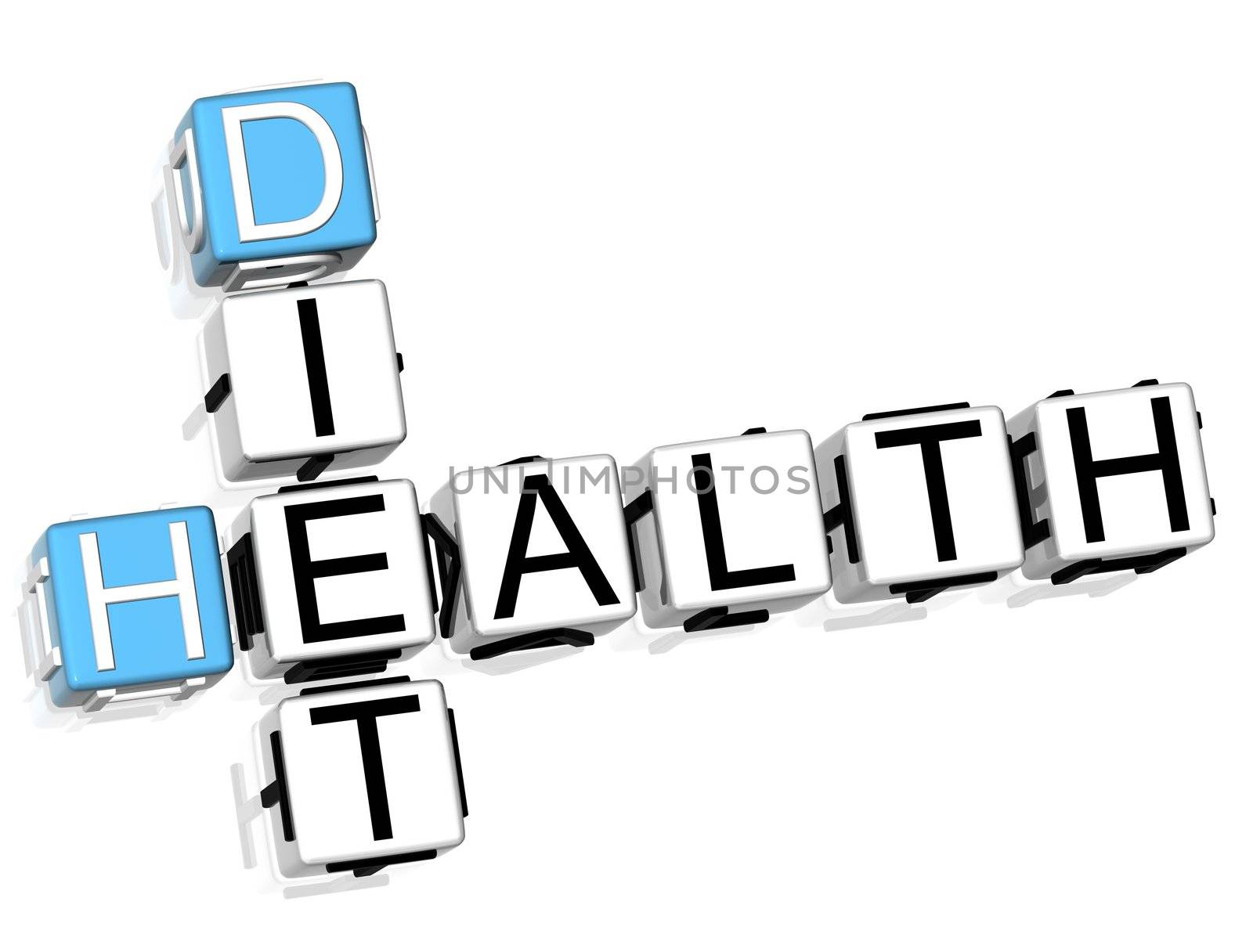 3D Health Diet Crossword on white background