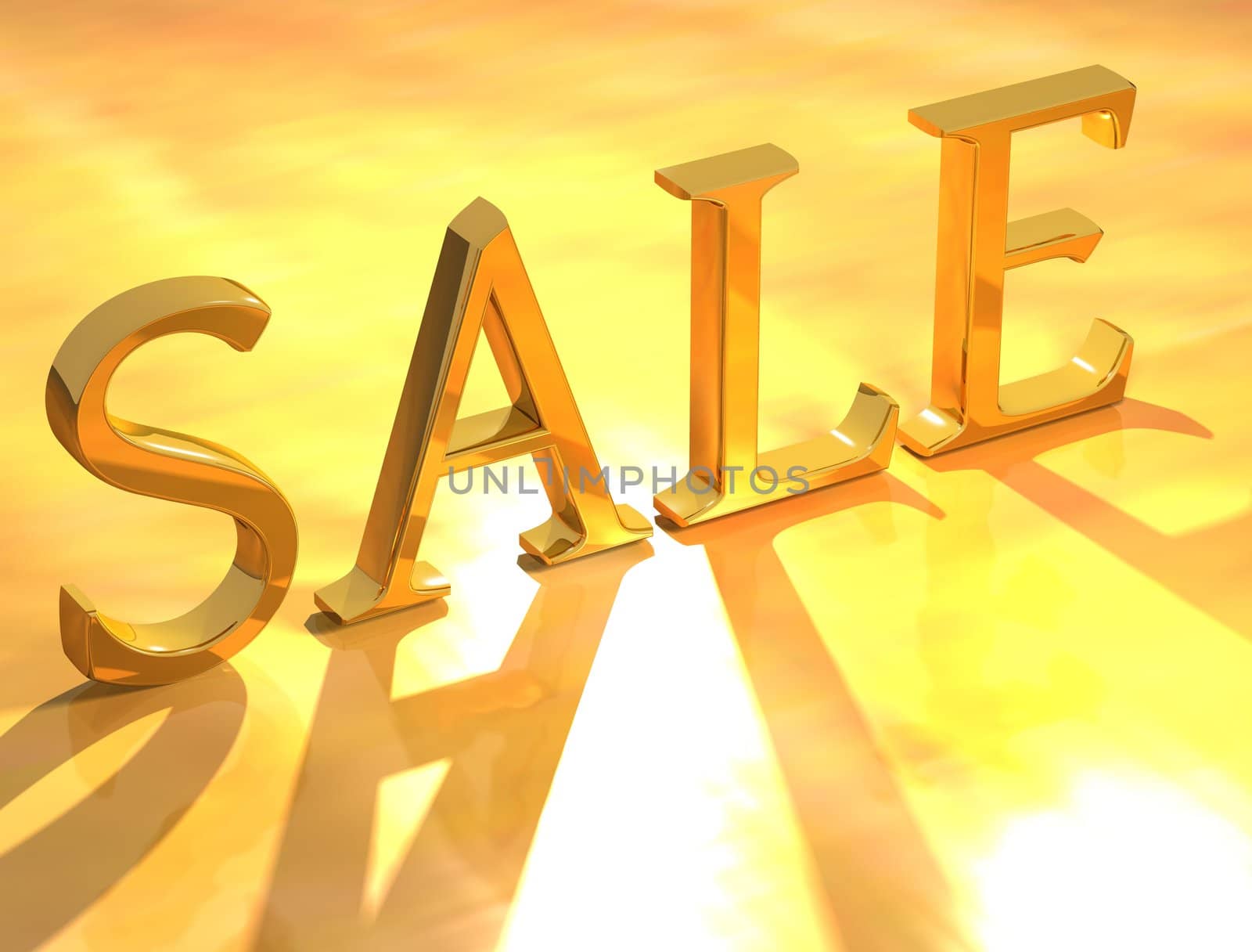 3D Sale gold text on gold background