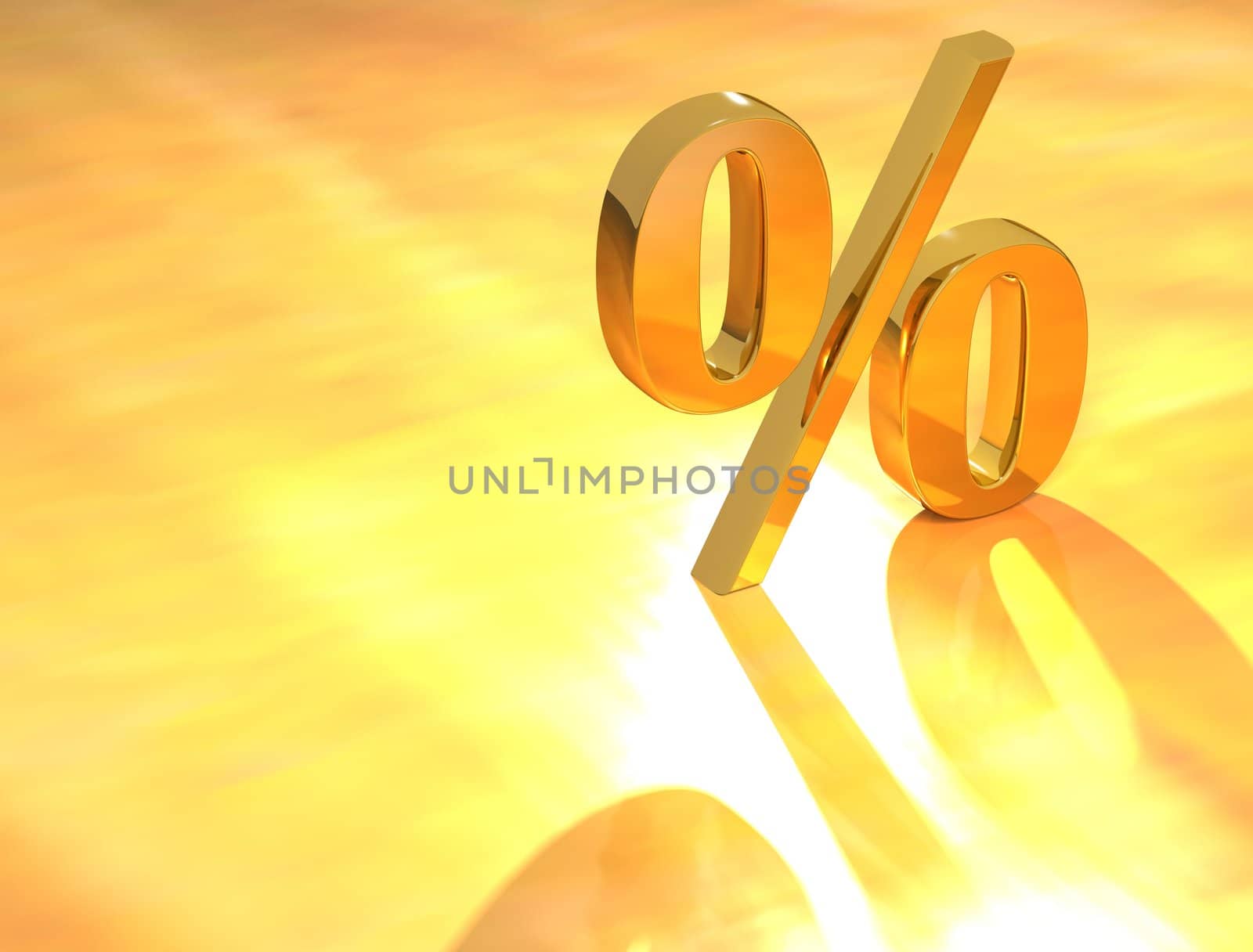 3D Percent text % on gold background