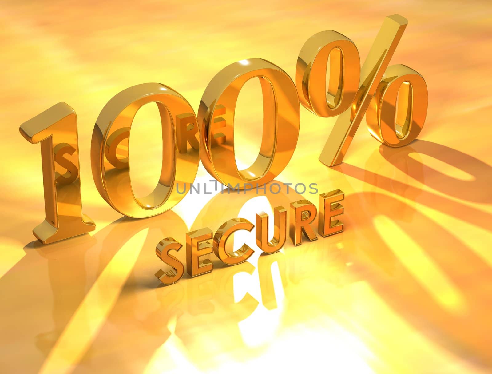 3D 100 % Secure on yellow background