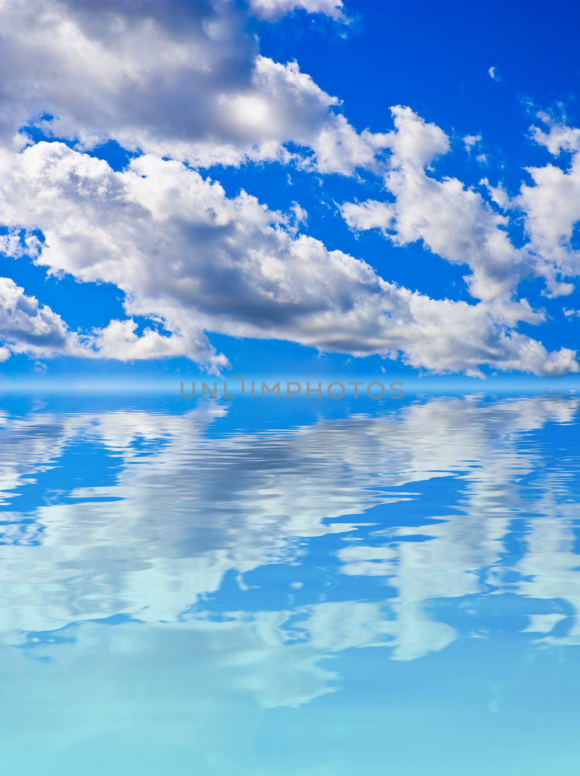 Scenery background - clouds in blue sky reflection in water by mozzyb