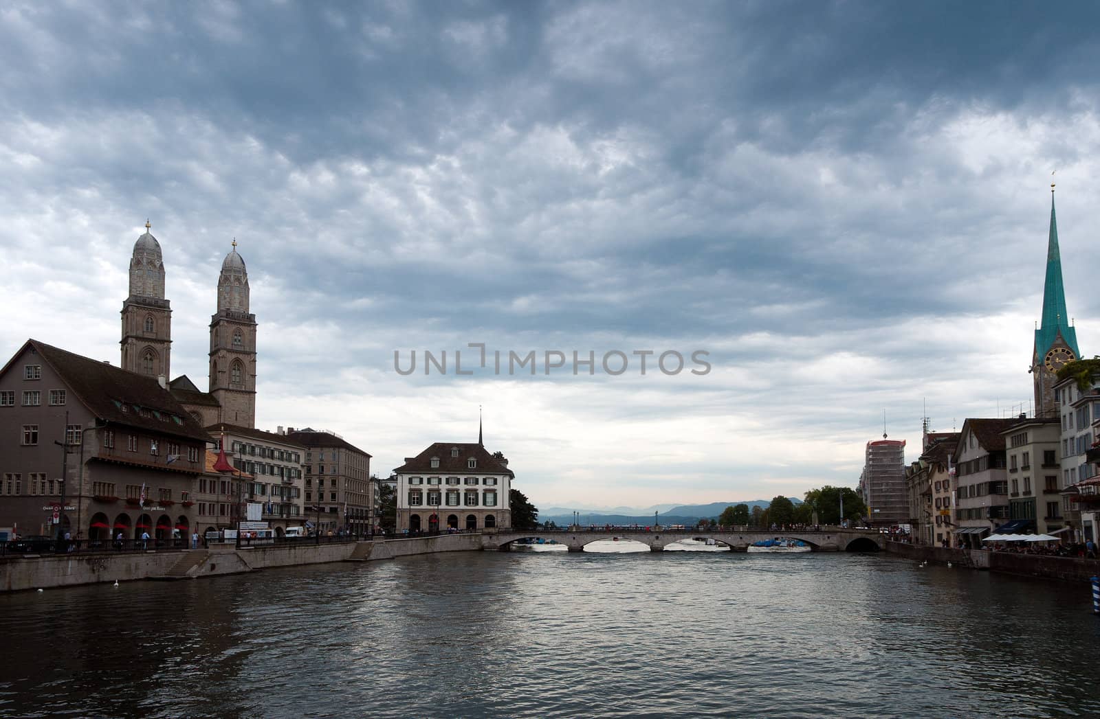 Zurich downtown across Limmat river