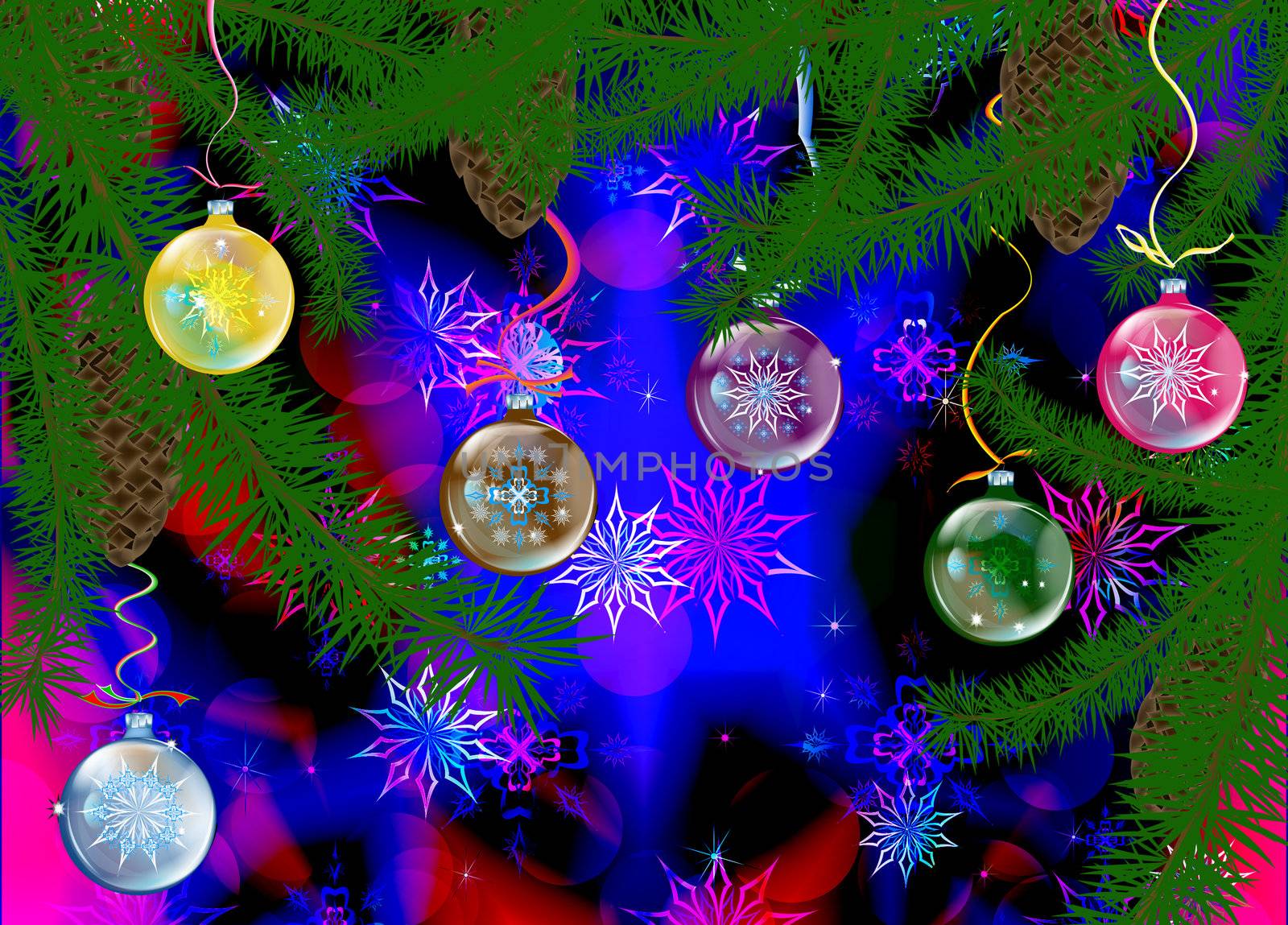 Abstract celebratory winter illustration on a dark background