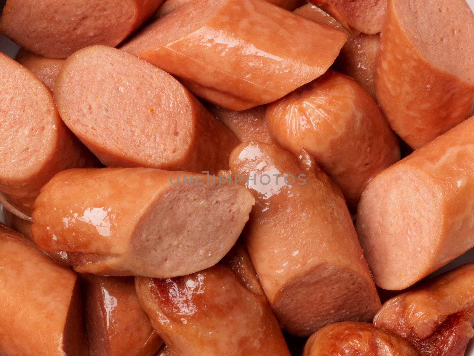close up of a heap of sliced sausages
