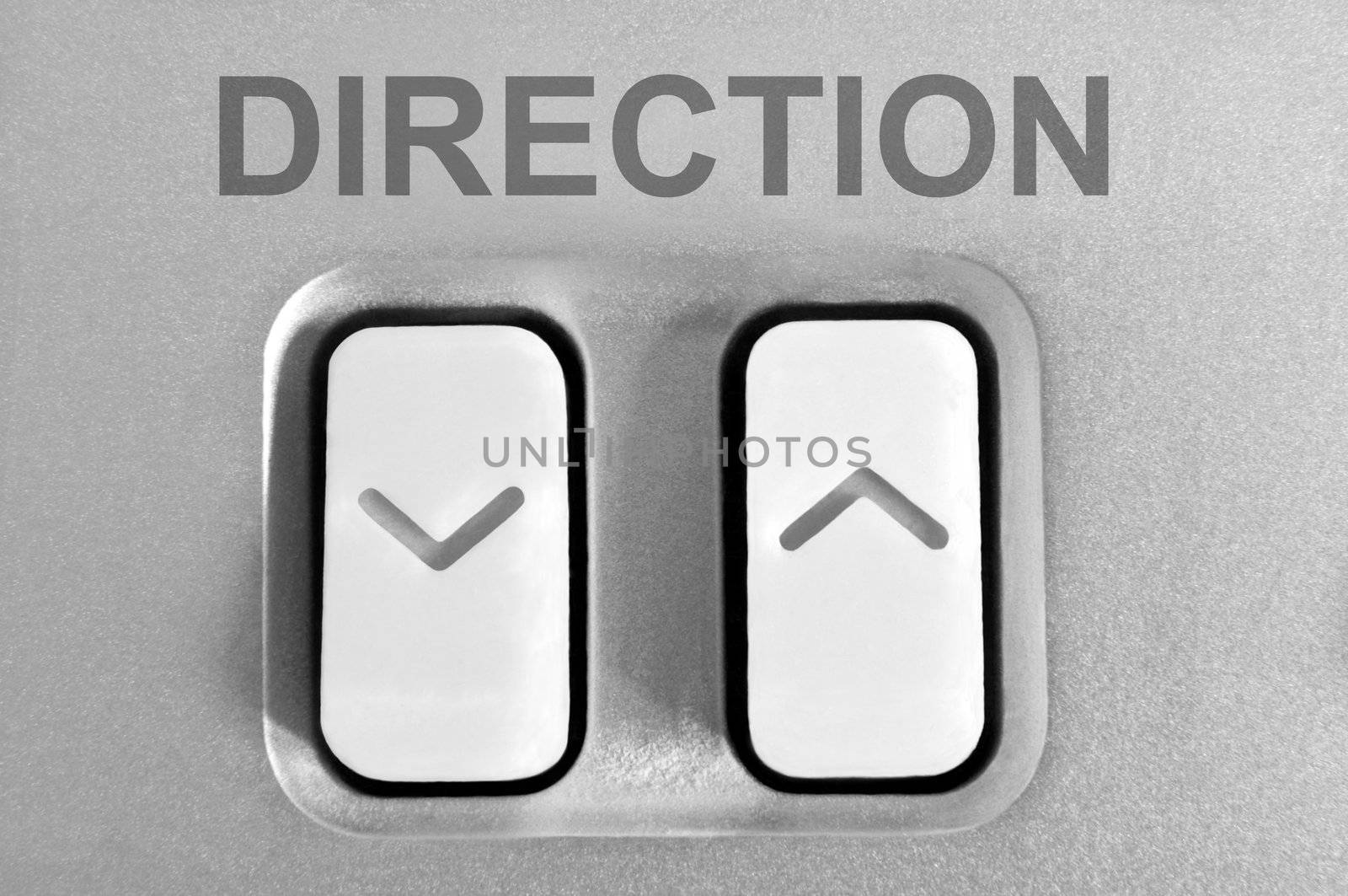 Close up of control arrow buttons with the word 'direction'.
