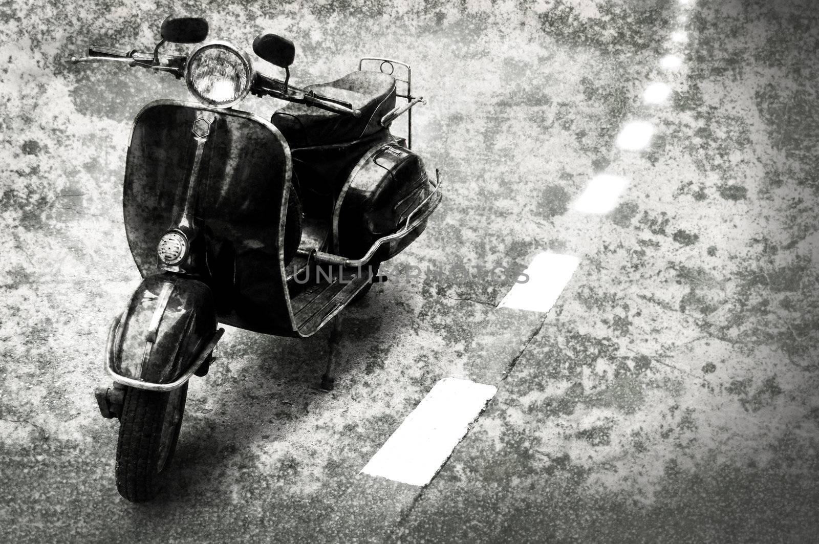 Retro motobike on the road with grunge style background