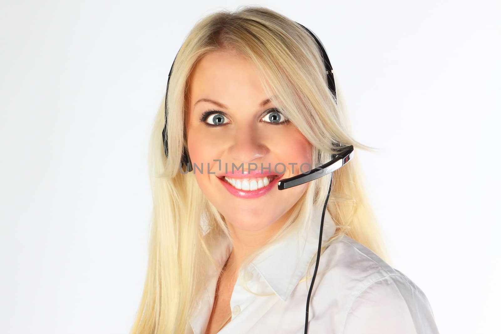 Support phone operator in headset at workplace