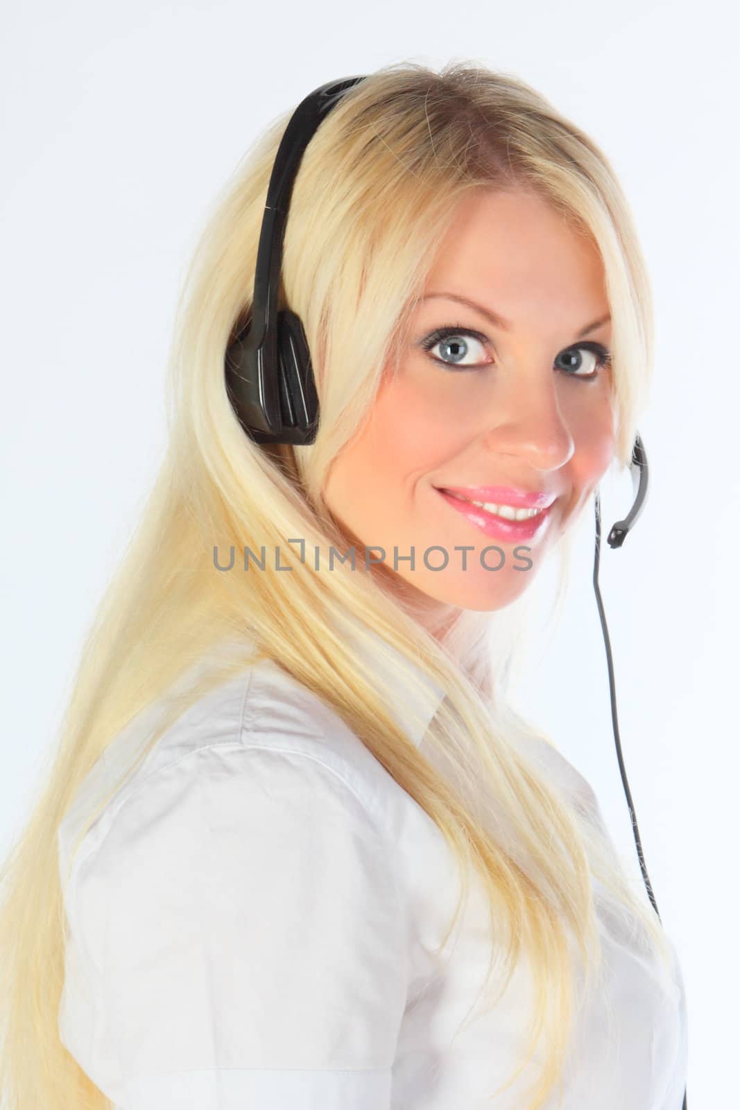 Support phone operator in headset at workplace