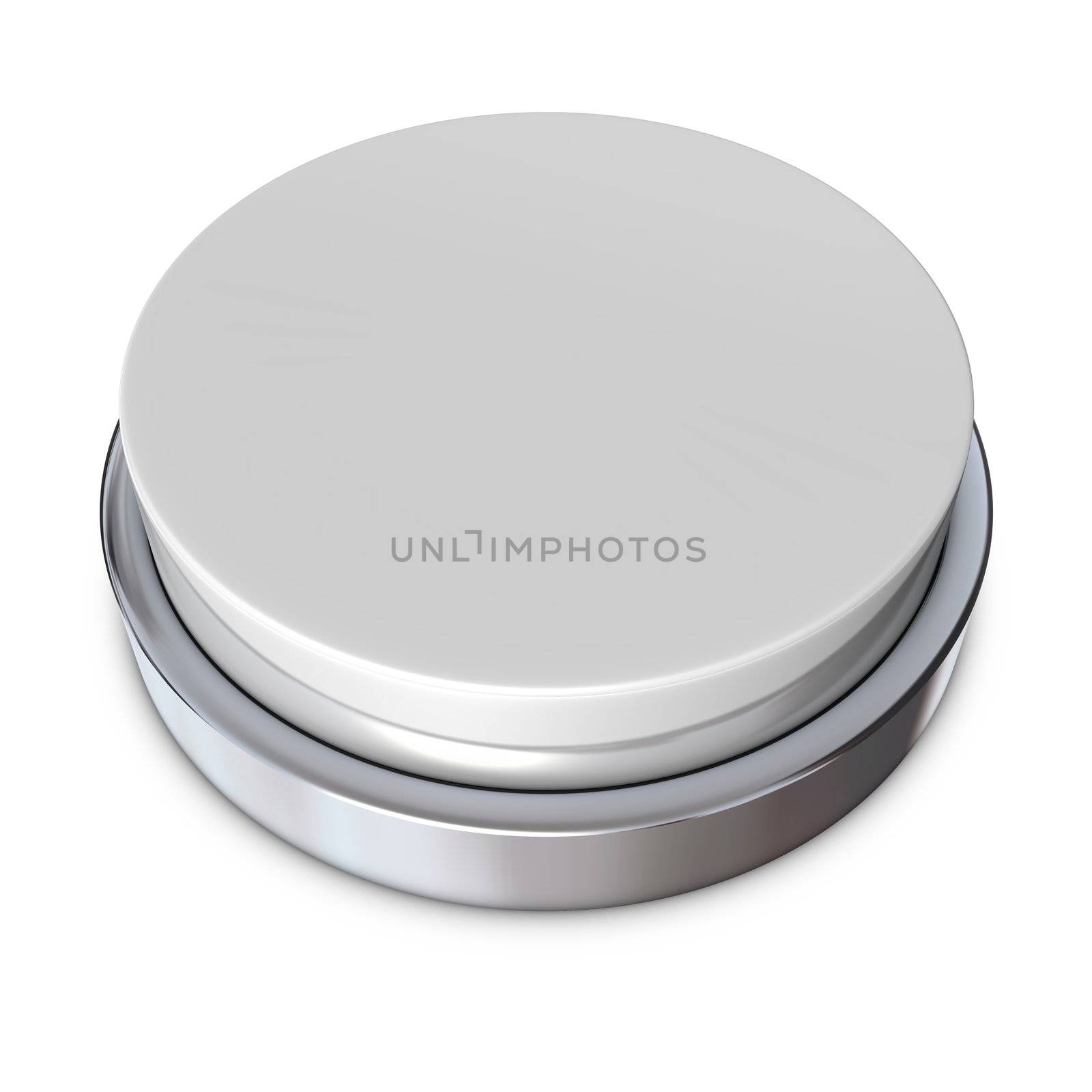 light grey round push button bordered by a metallic ring - design template