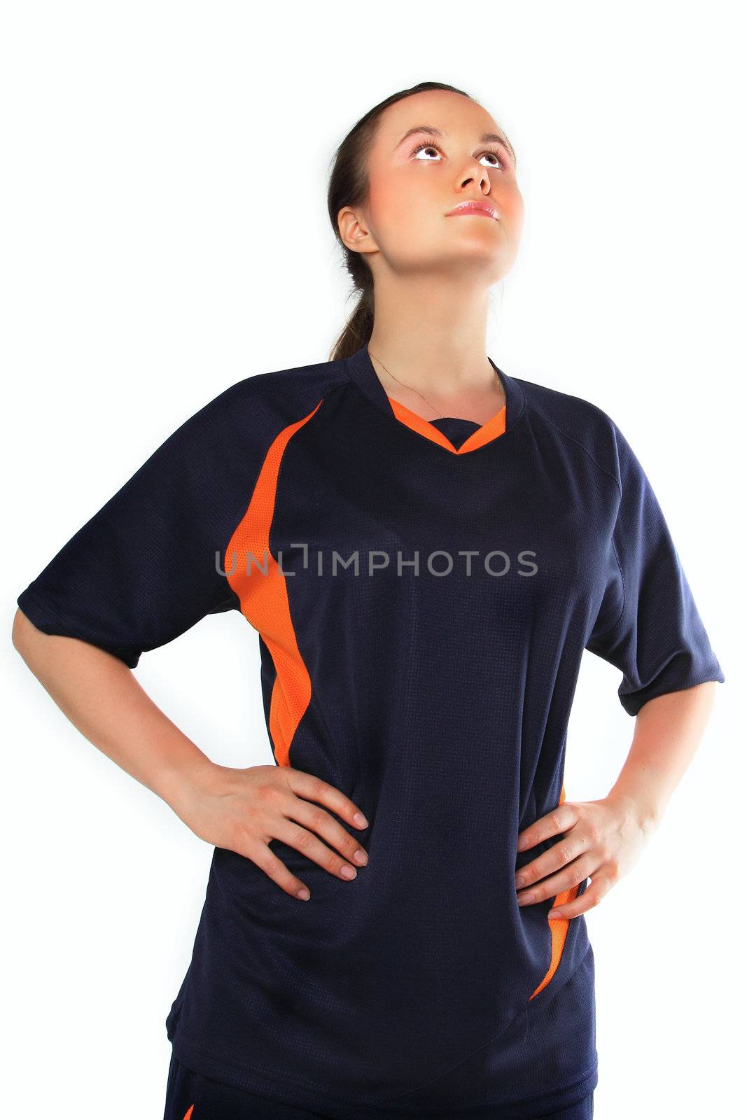 The young and beautiful girl in the football form